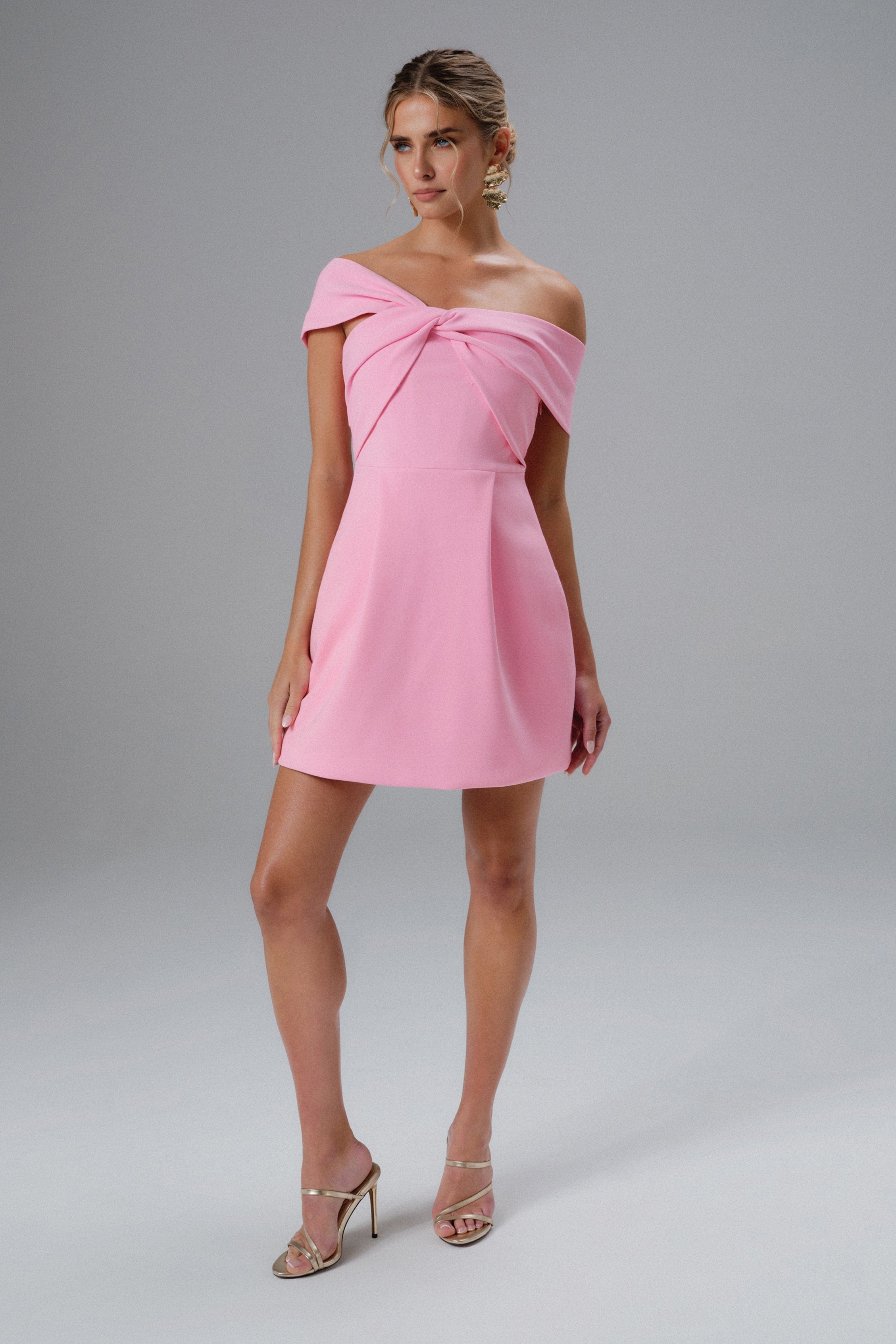 MILA Twisted One Shoulder Mini Dress in Pink