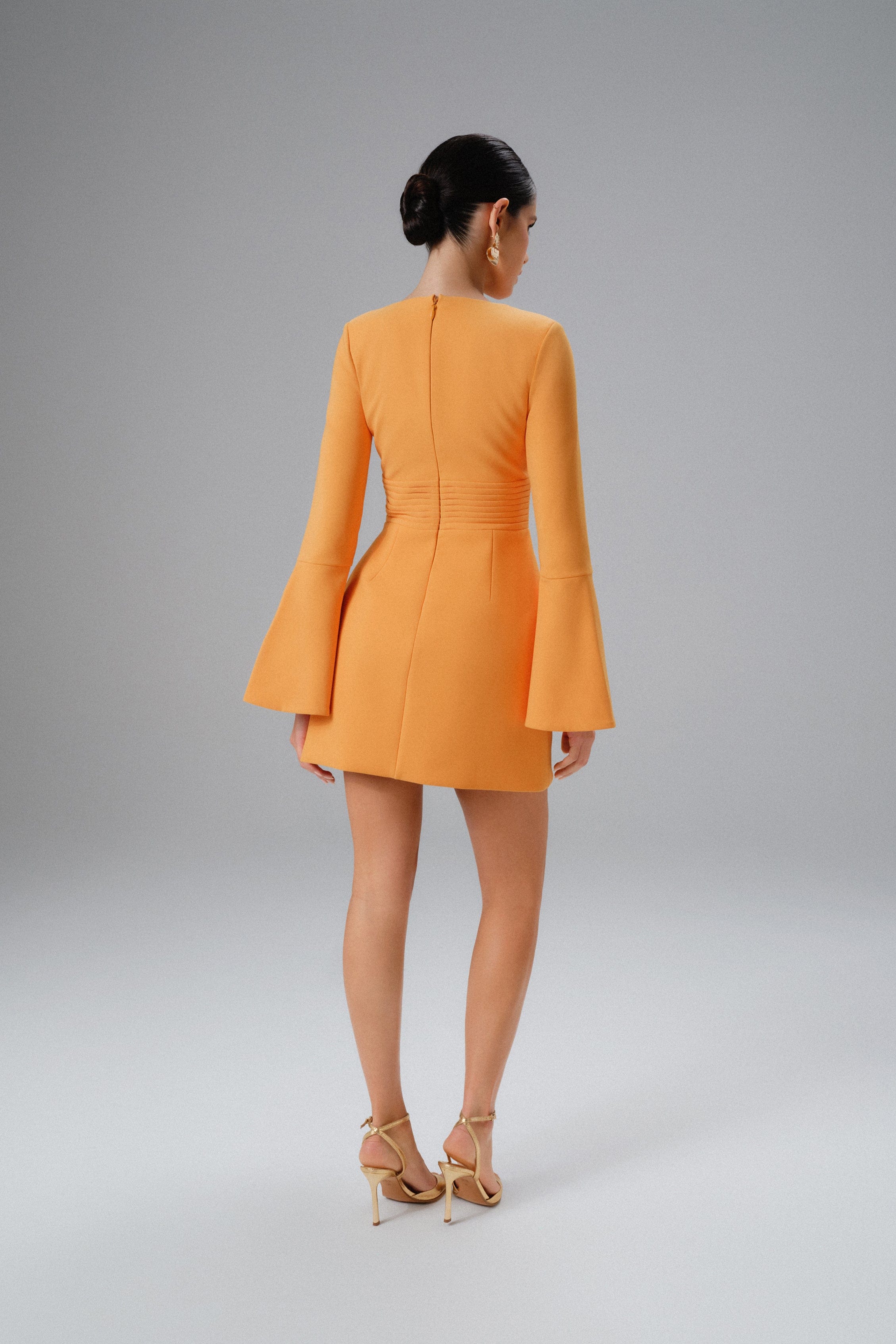 LARA Fluted Sleeve Micro Button Mini Dress in Orange