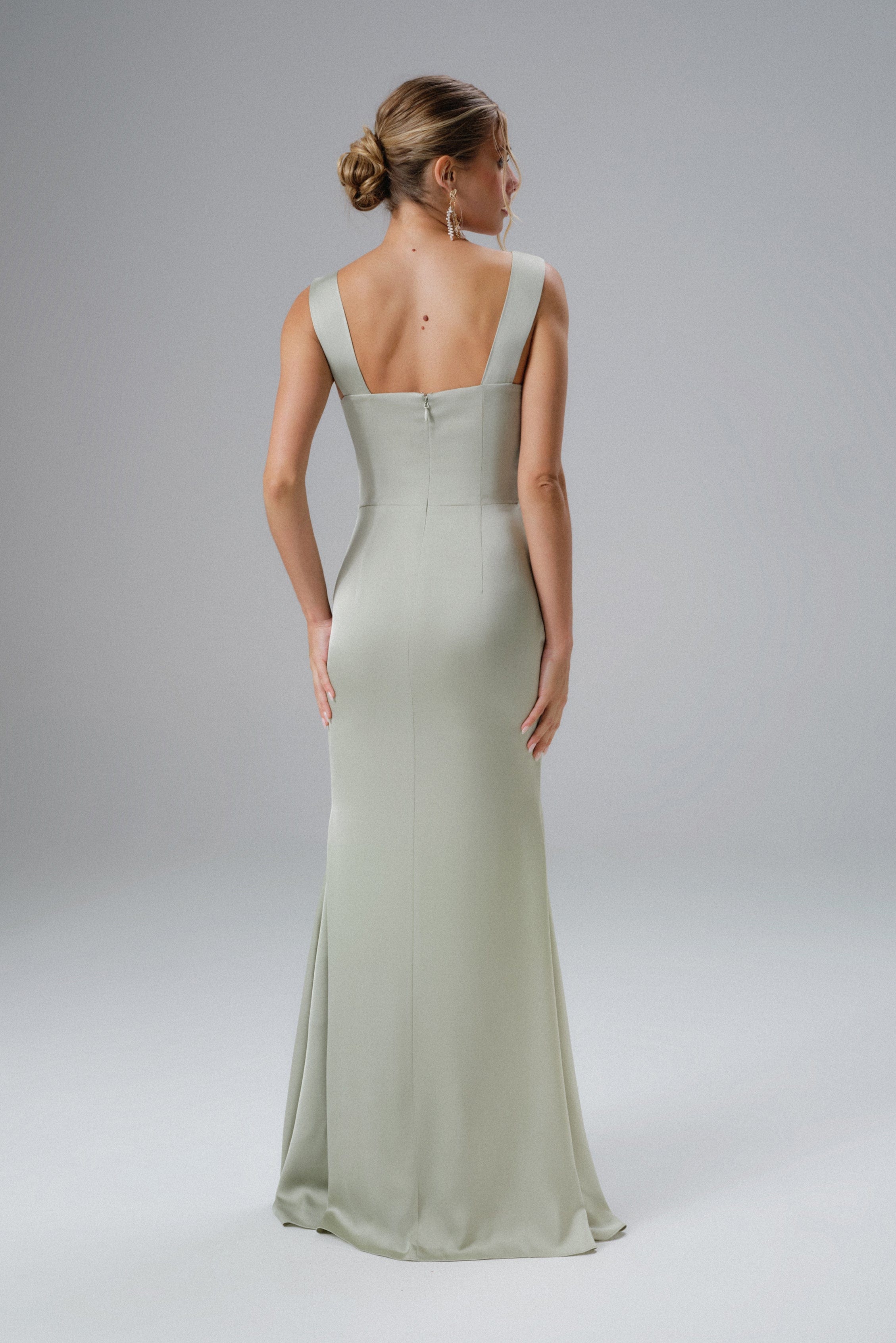ELLE Draped Wrap Satin Maxi Dress in Sage Green