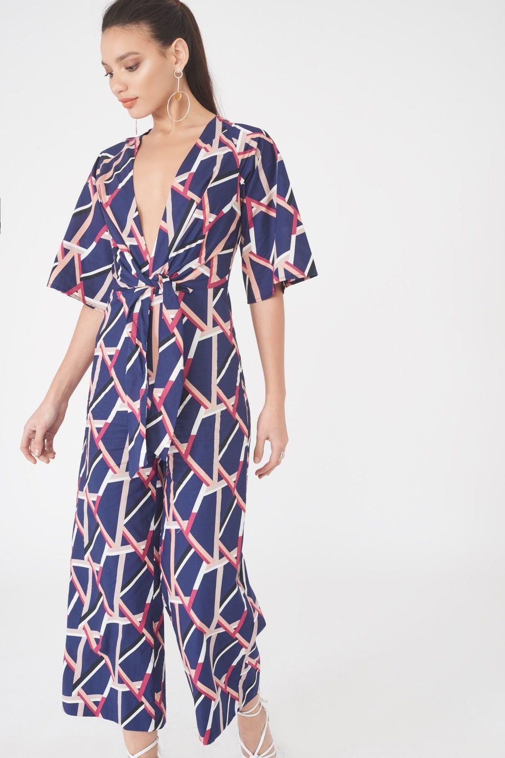 Abstract Print Knot Front Jumpsuit - Lavish Alice