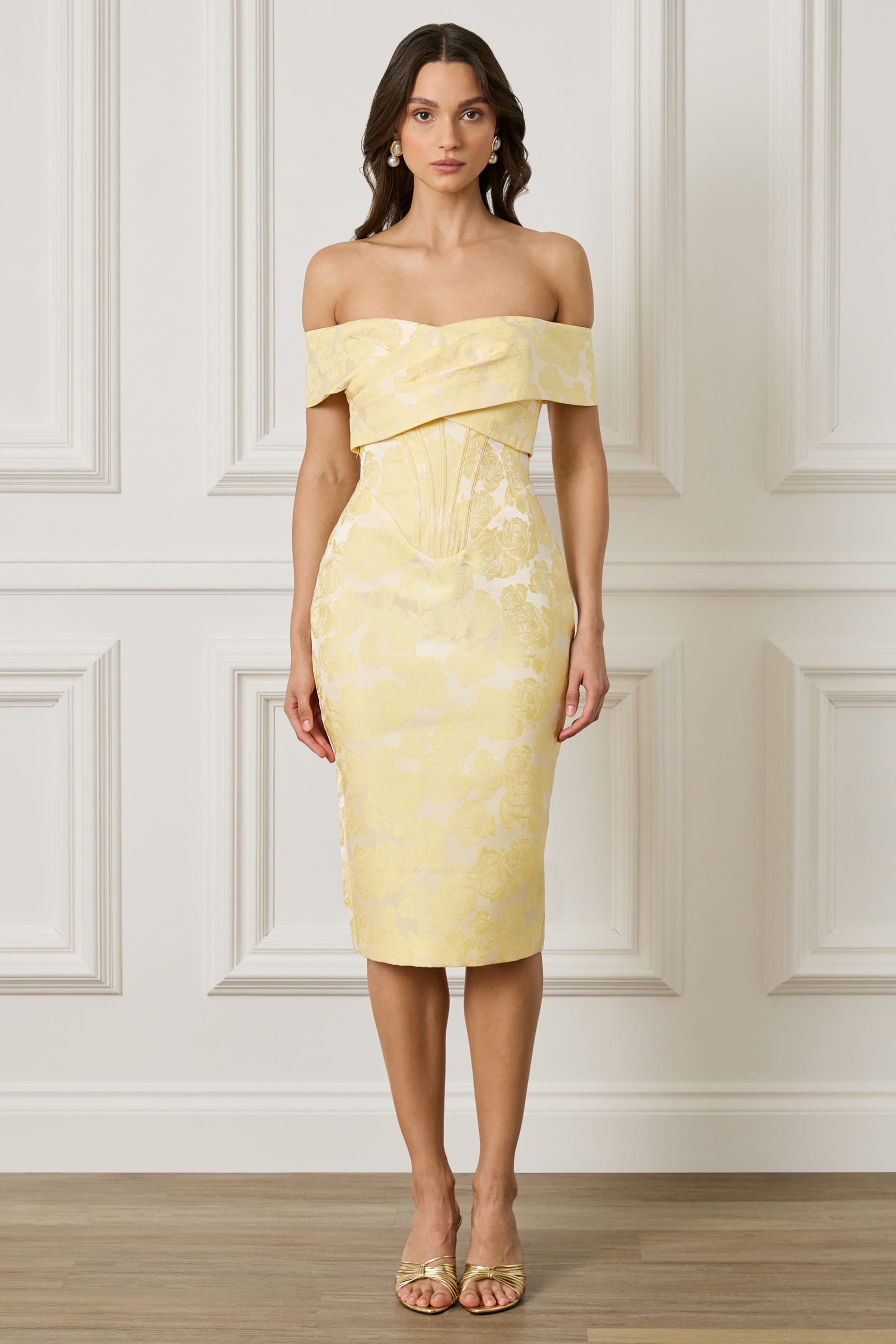 IMOGEN Jacquard Midi Dress in Yellow