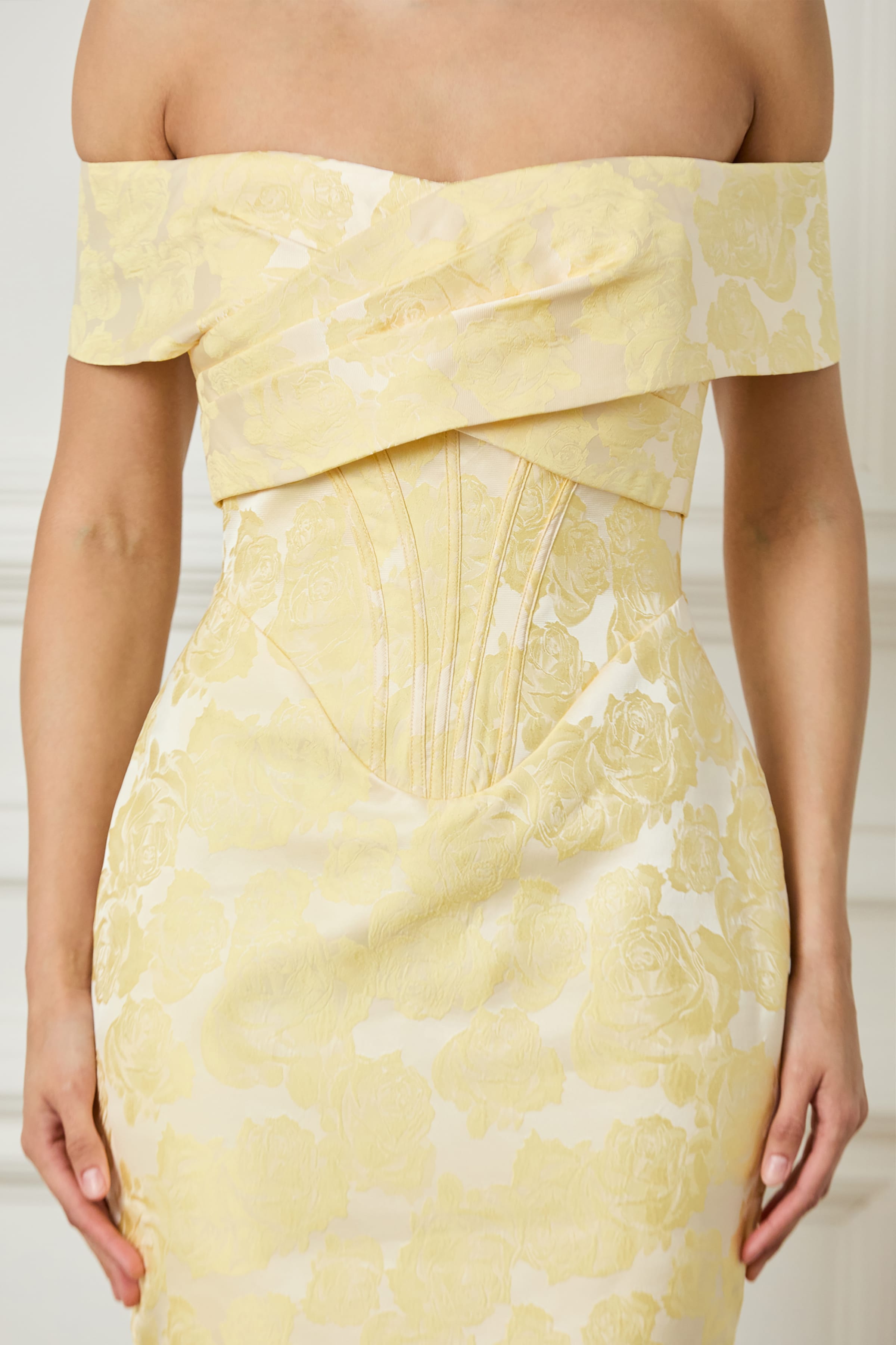 IMOGEN Jacquard Midi Dress in Yellow