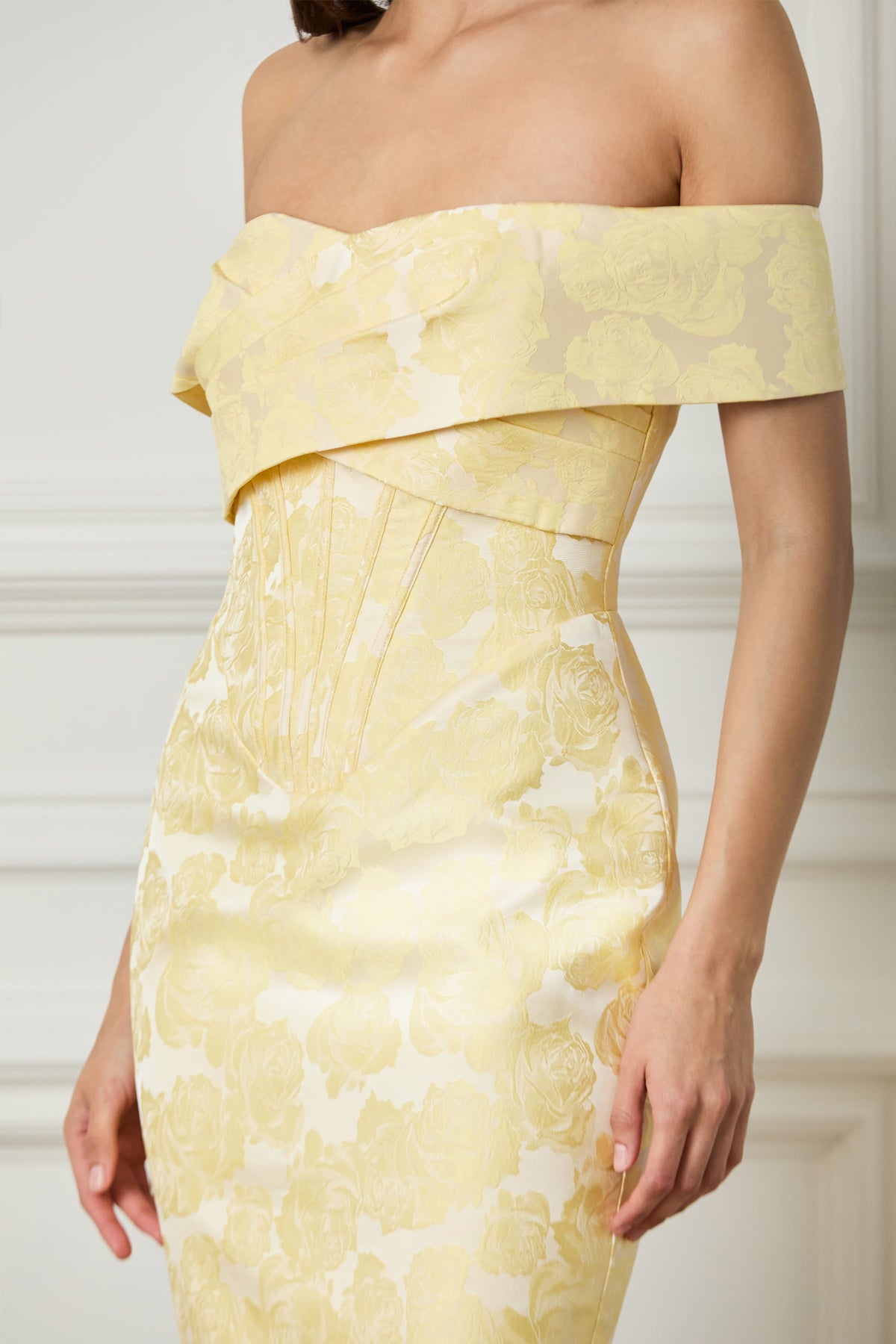 IMOGEN Jacquard Midi Dress in Yellow