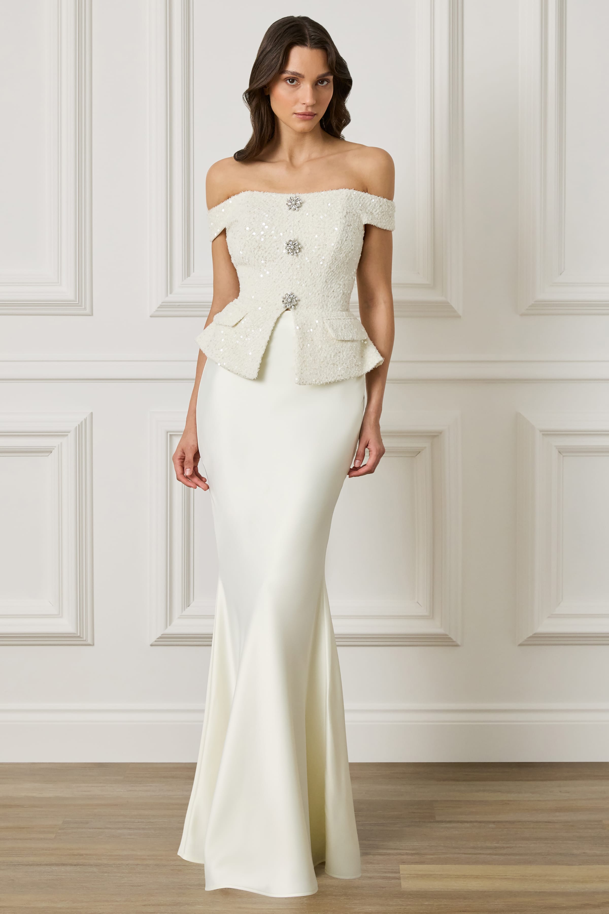 LENA Satin Maxi Skirt in Champagne
