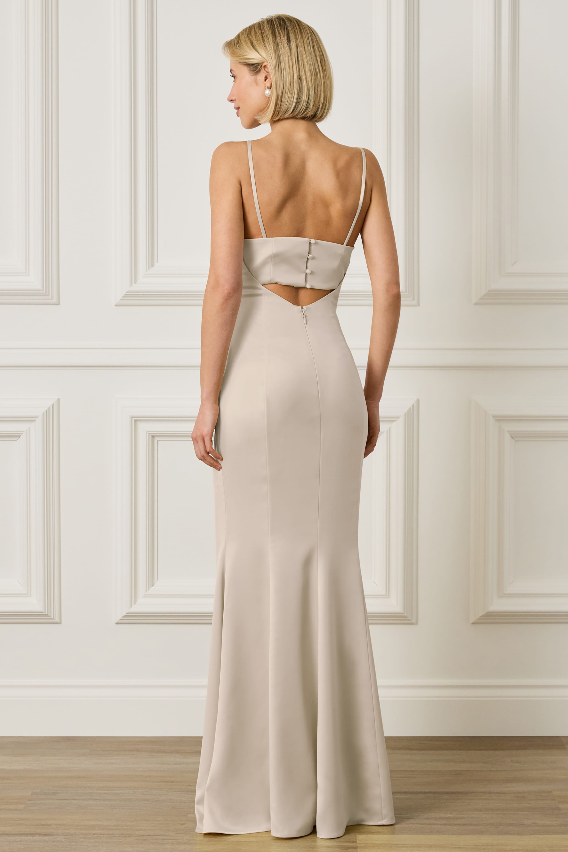 PENNY Satin Cowl Neck Scoop Back Maxi Dress in Champagne
