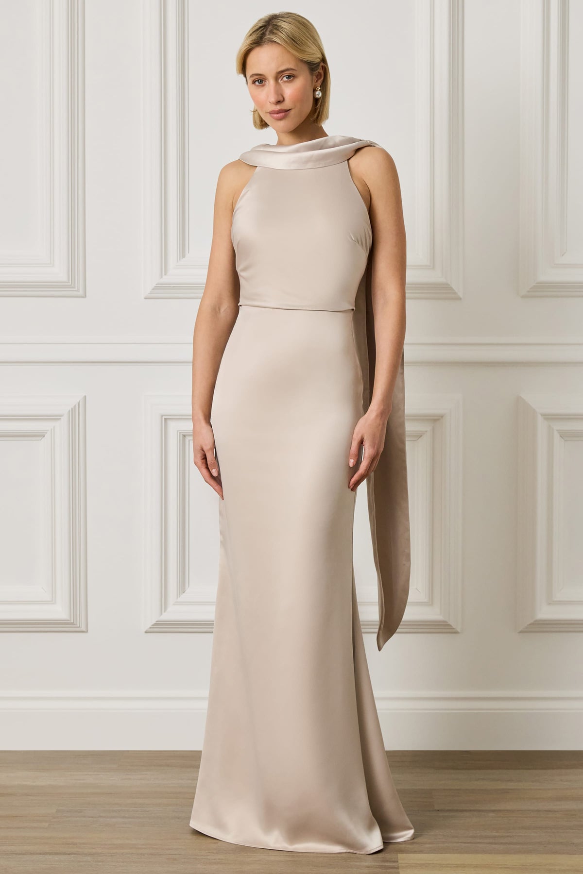 LIORA Satin Maxi Dress in Champagne