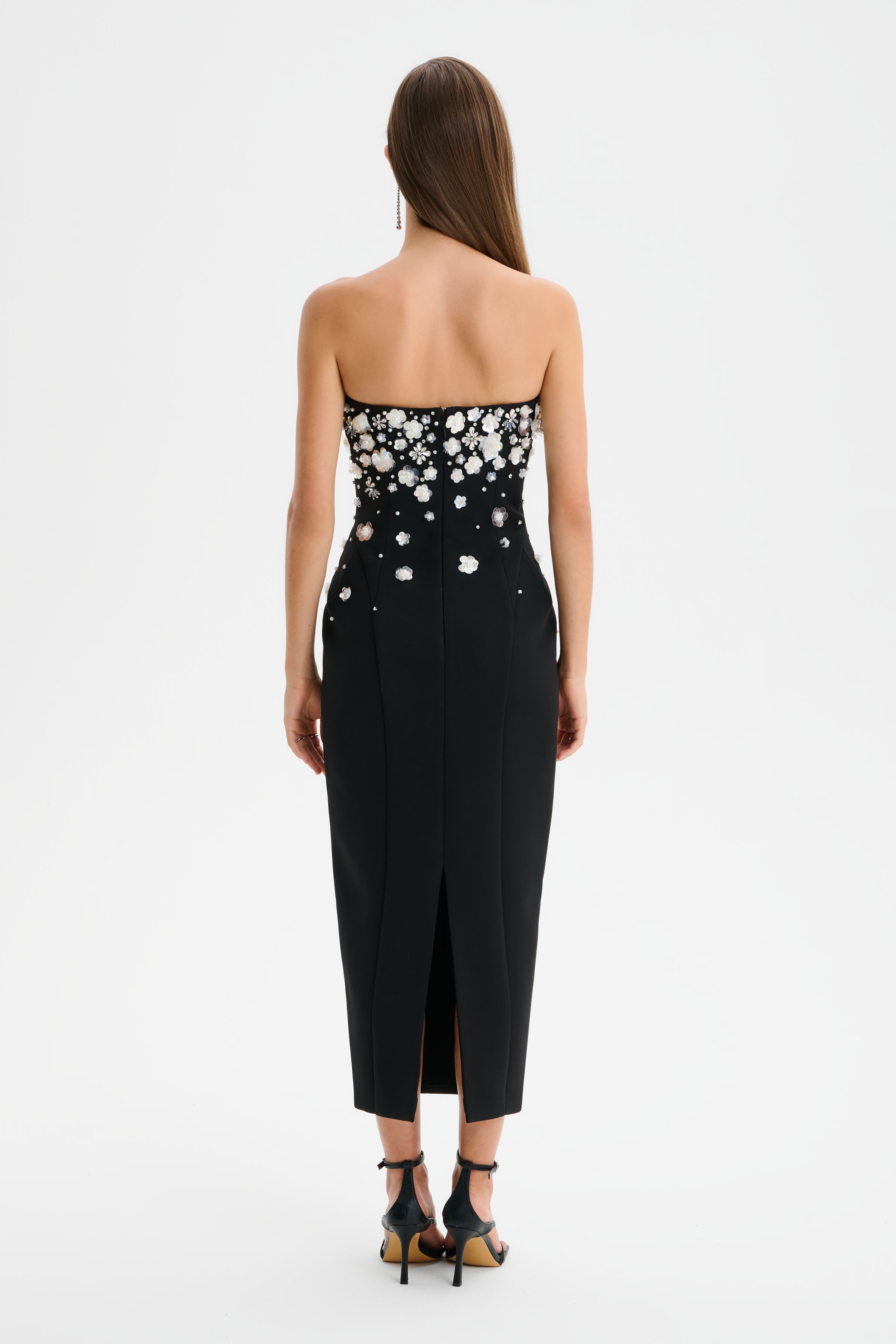 ANAIS Ombre Embellished Strapless Midi Dress in Black