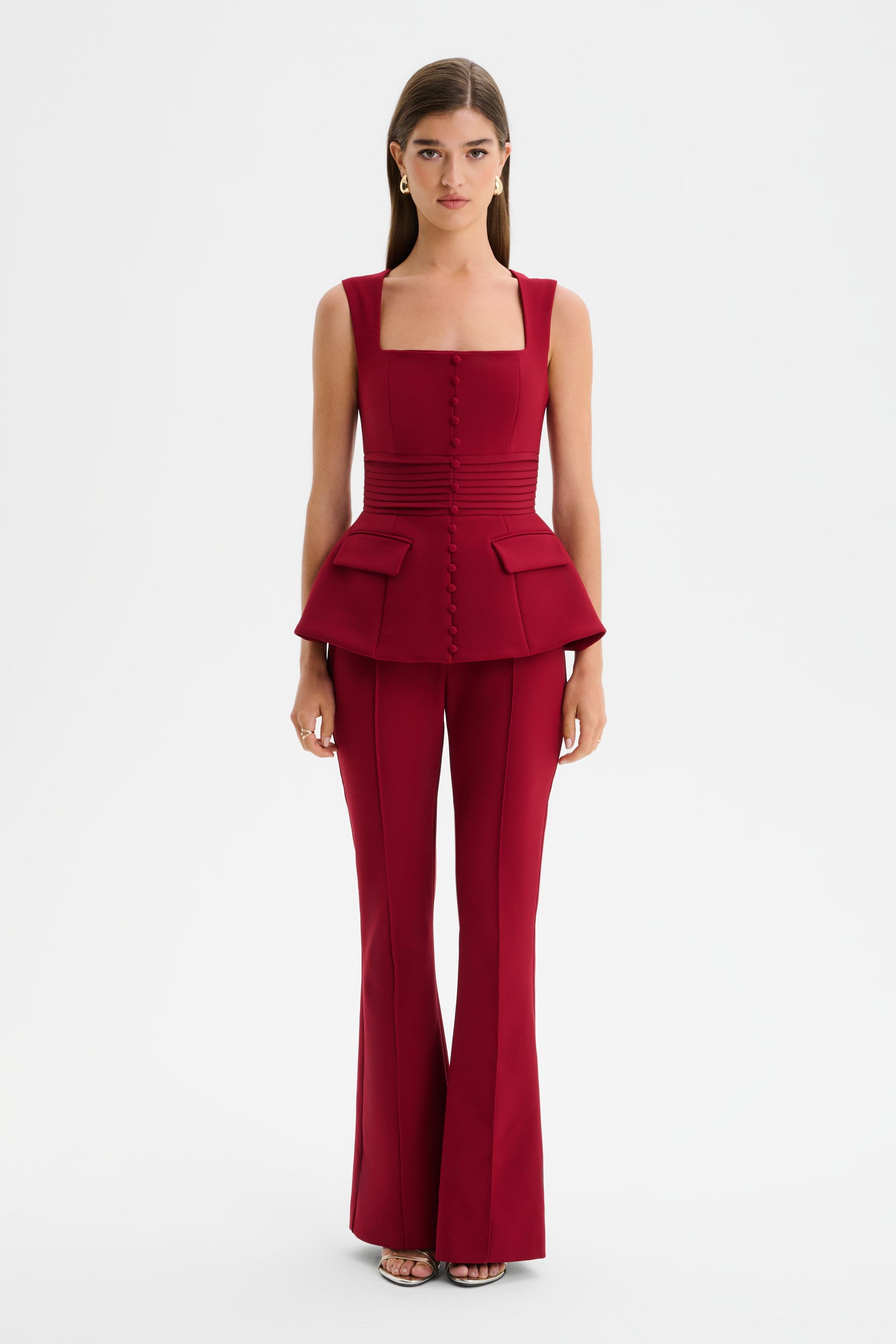 CAMILLA Square Neck Jumpsuit in Burgundy