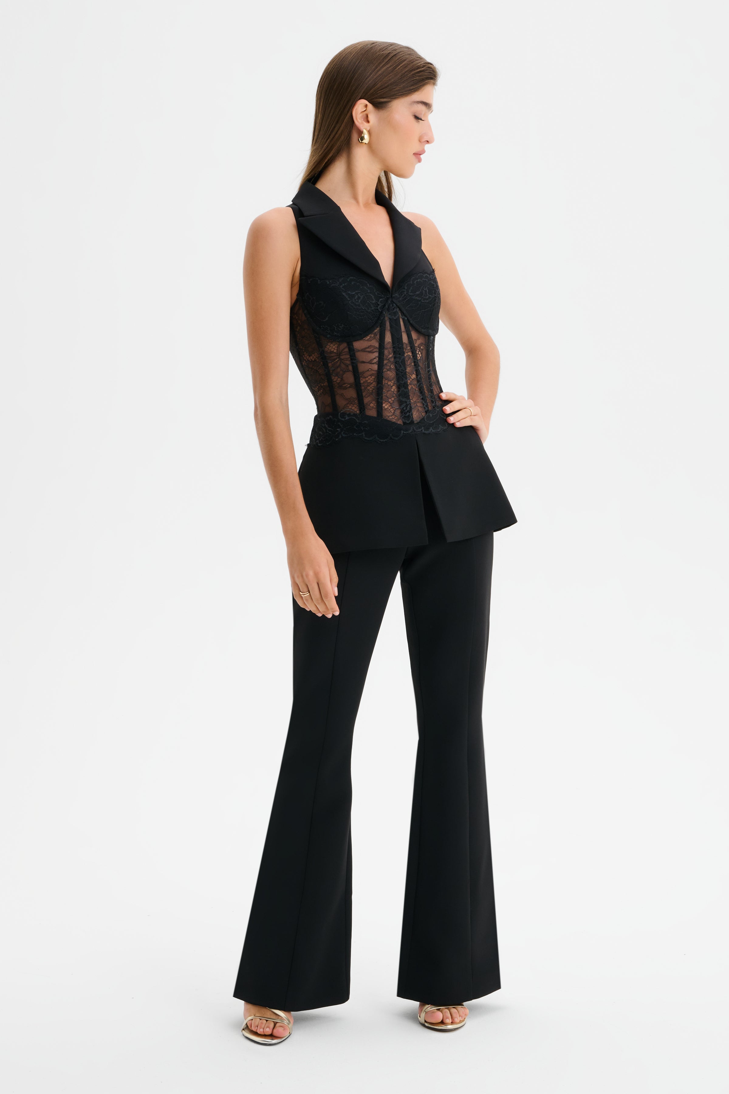 RENÉE Lace Corset Tailored Jumpsuit in Black