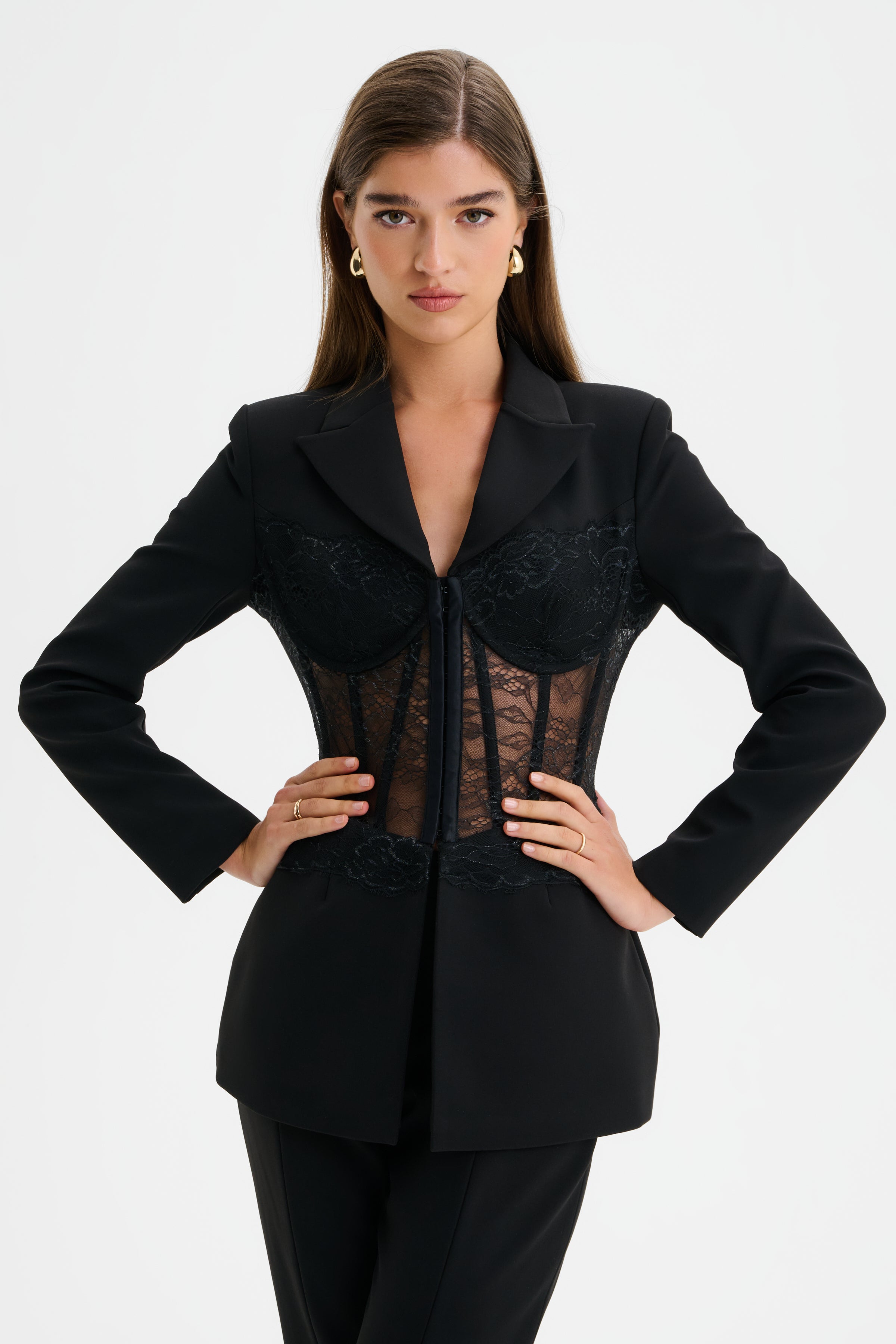 VIVIENNE Lace Corset Structured Blazer in Black