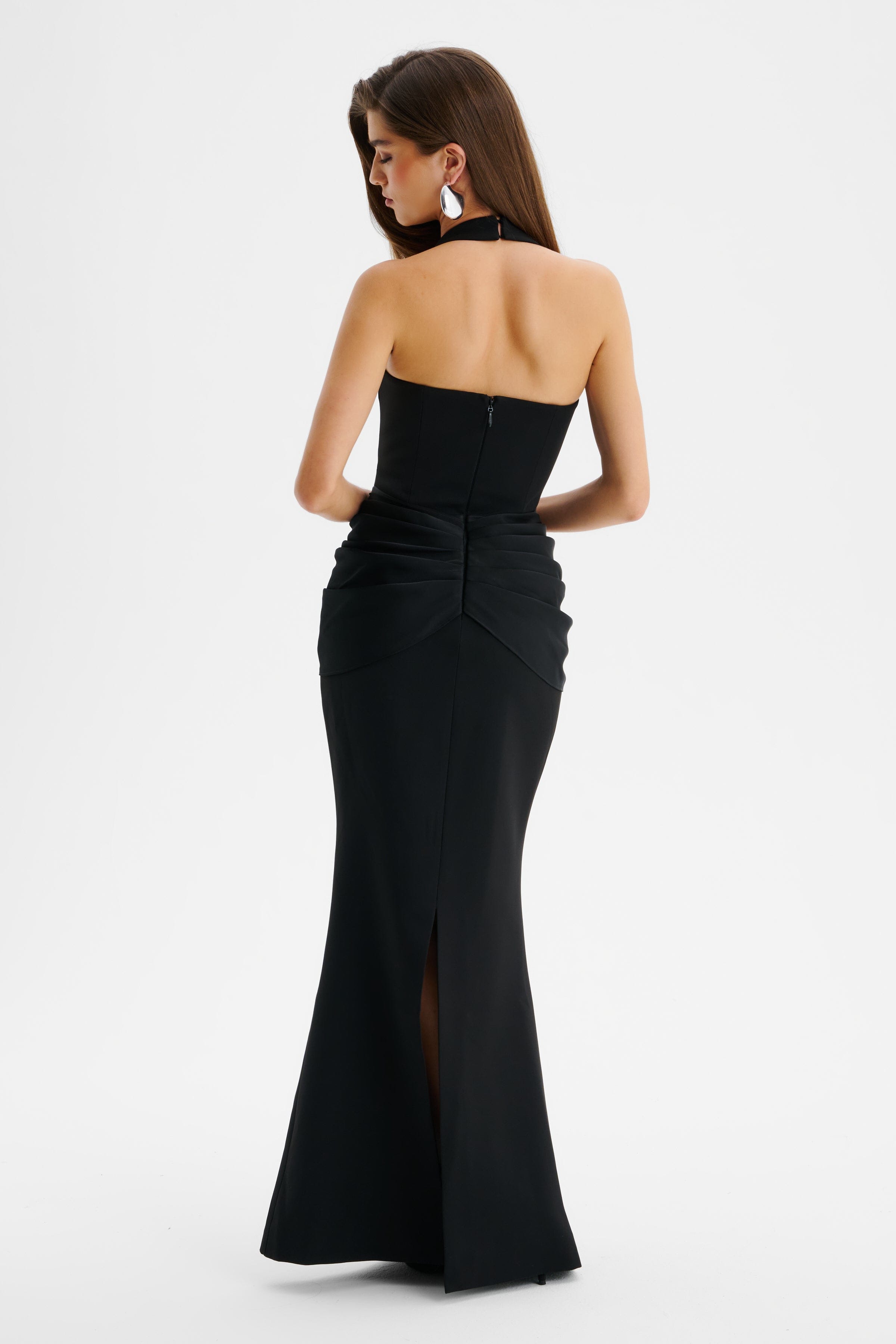 ISABEAU Square Neck Maxi Dress With Satin Drape Detail In Black
