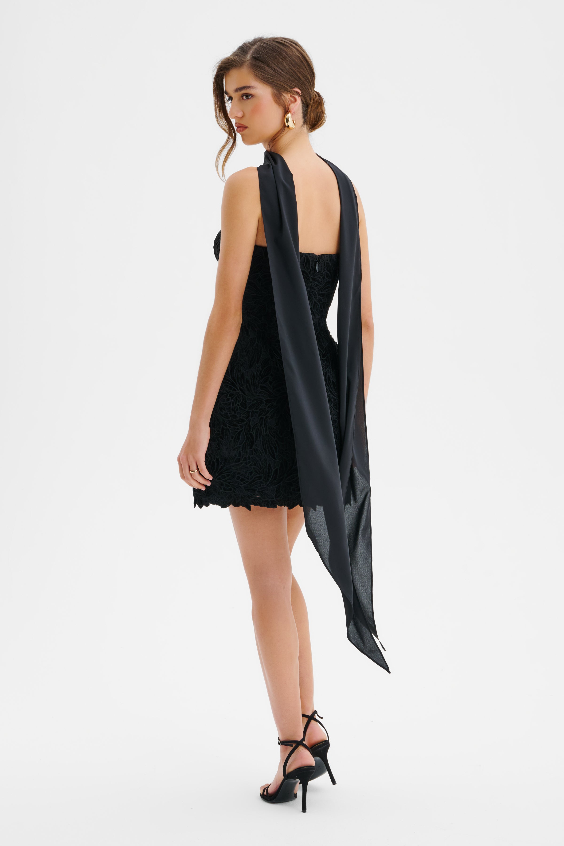 PALOMA Velvet Guipure Lace Corset Mini Dress In Black