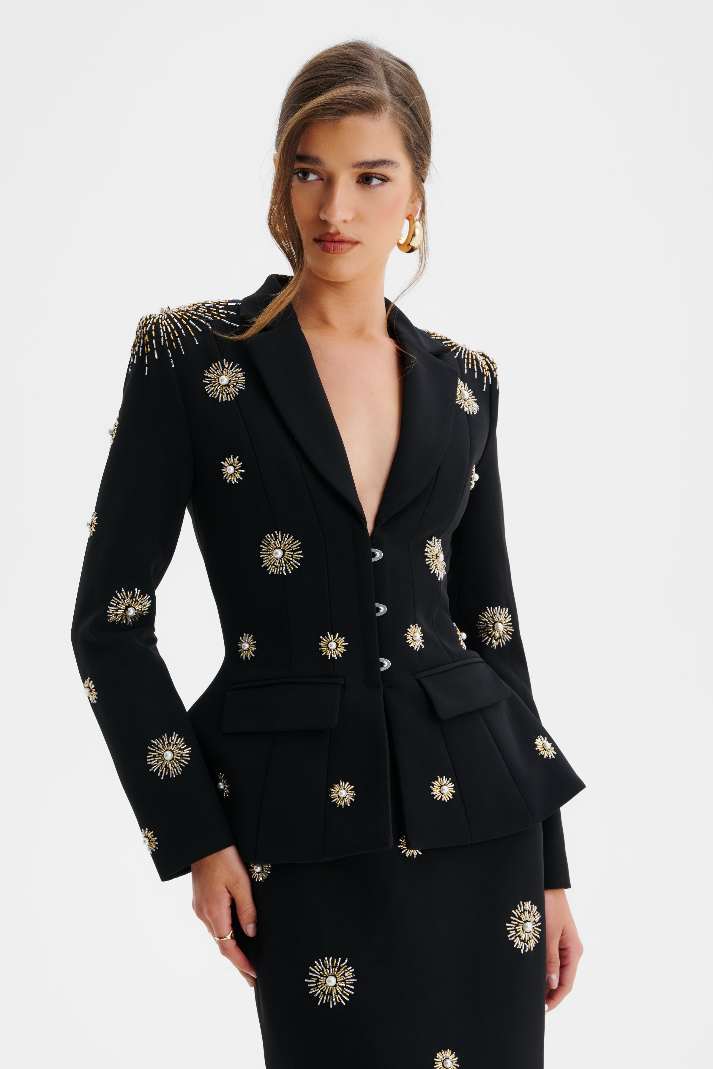 LOVISA Star Hand Embellished Sculptured Blazer In Black
