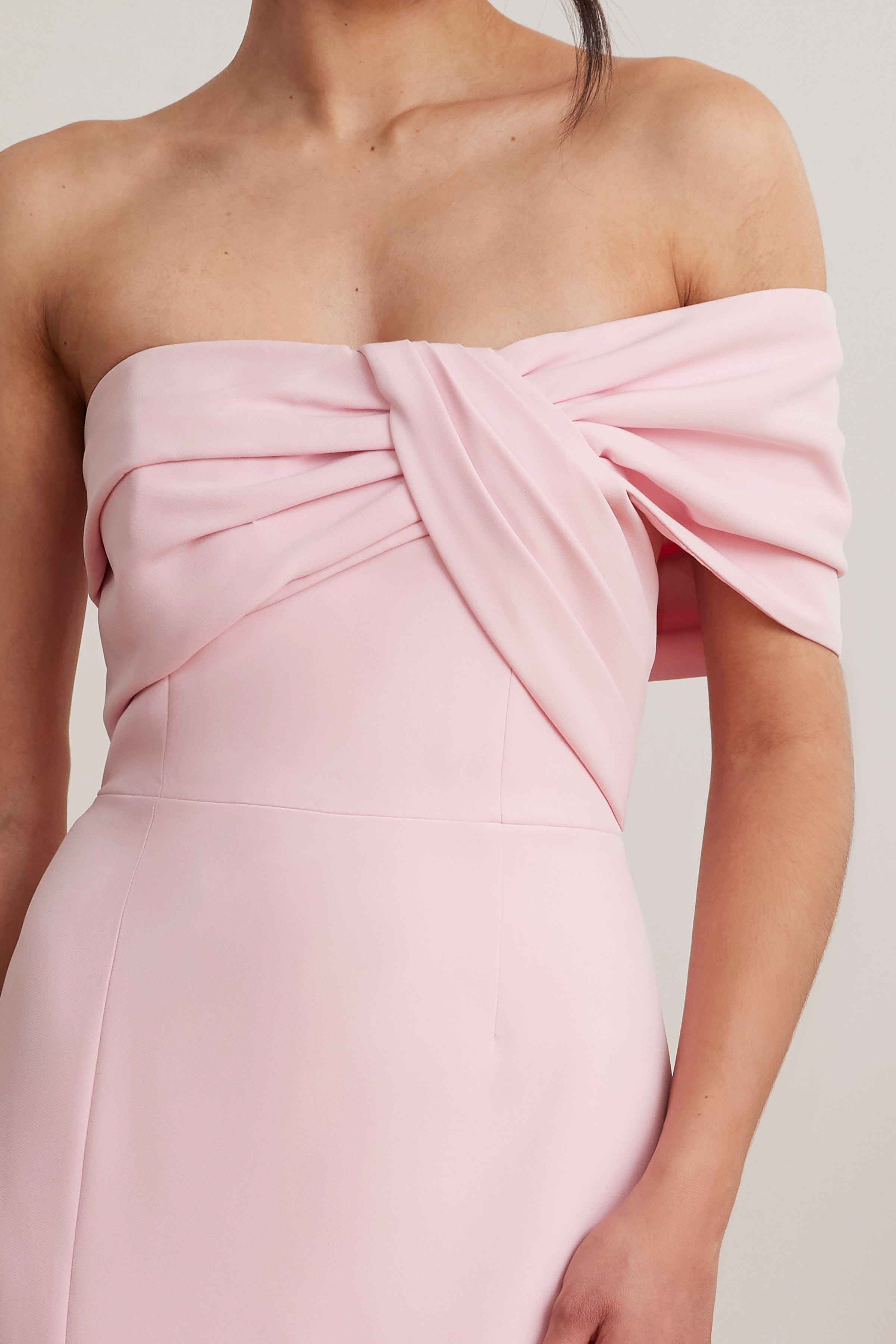 KARINA Off Shoulder Midi Dress In Pink