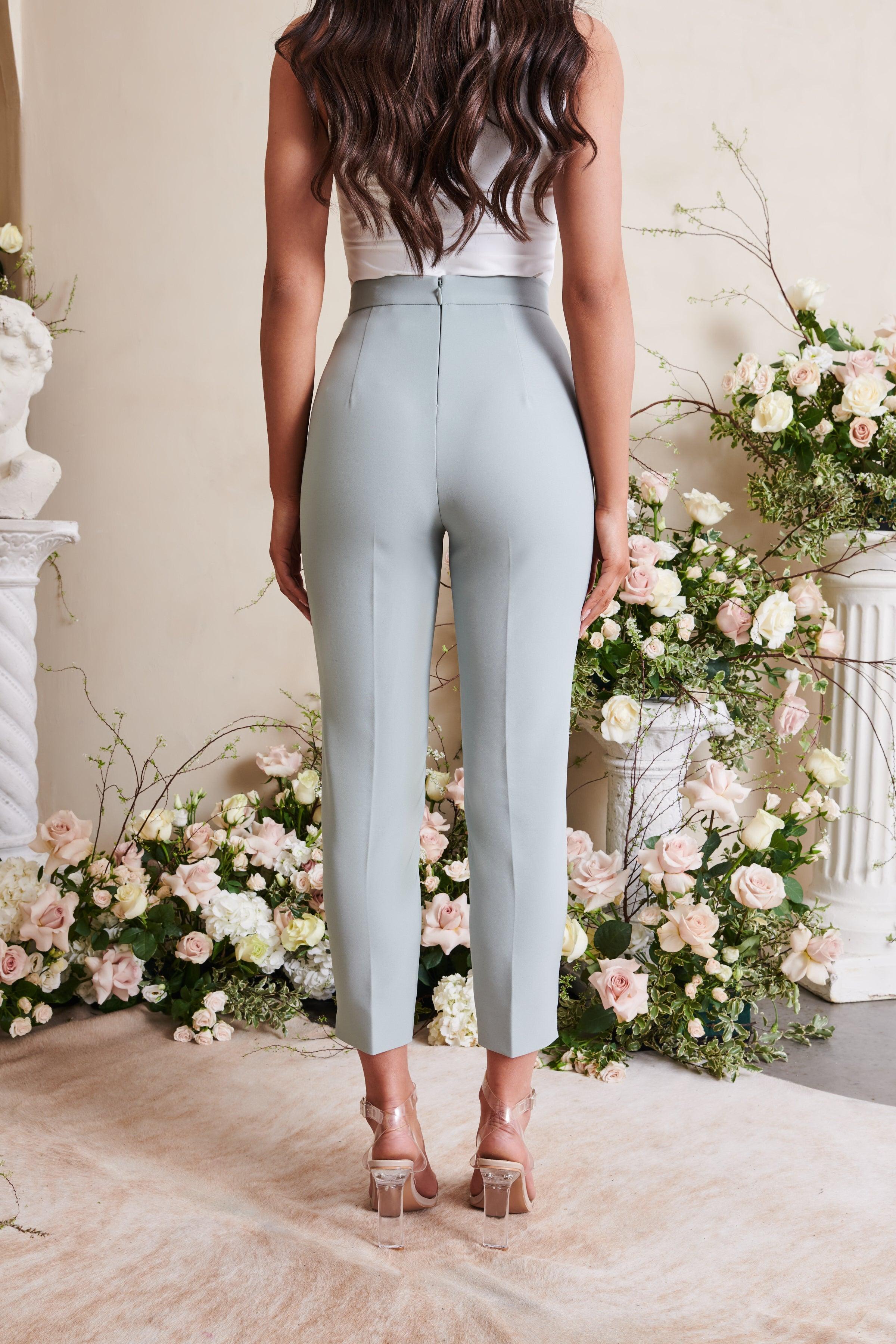 High Waist Tapered Trouser in Sage - Lavish Alice