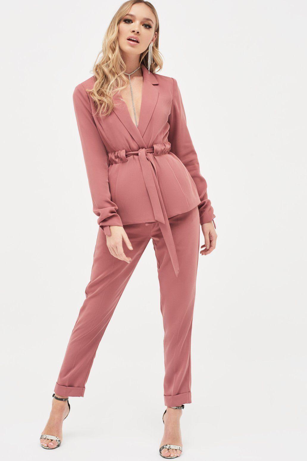 ALLISON Belted Ruche Sleeve Jacket in Dusty Rose - Lavish Alice