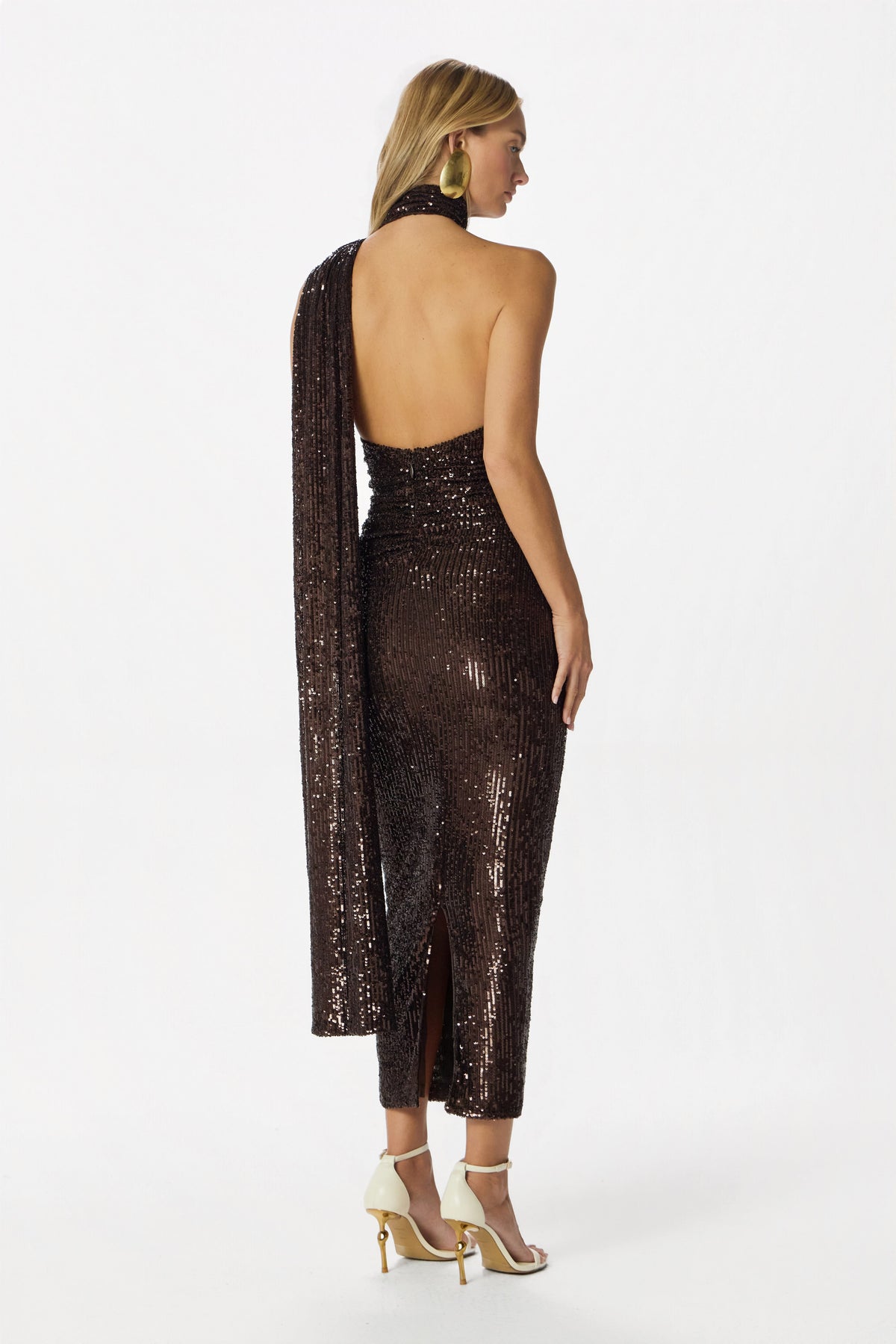 ALANNI Sequin Midi Dress in Brown