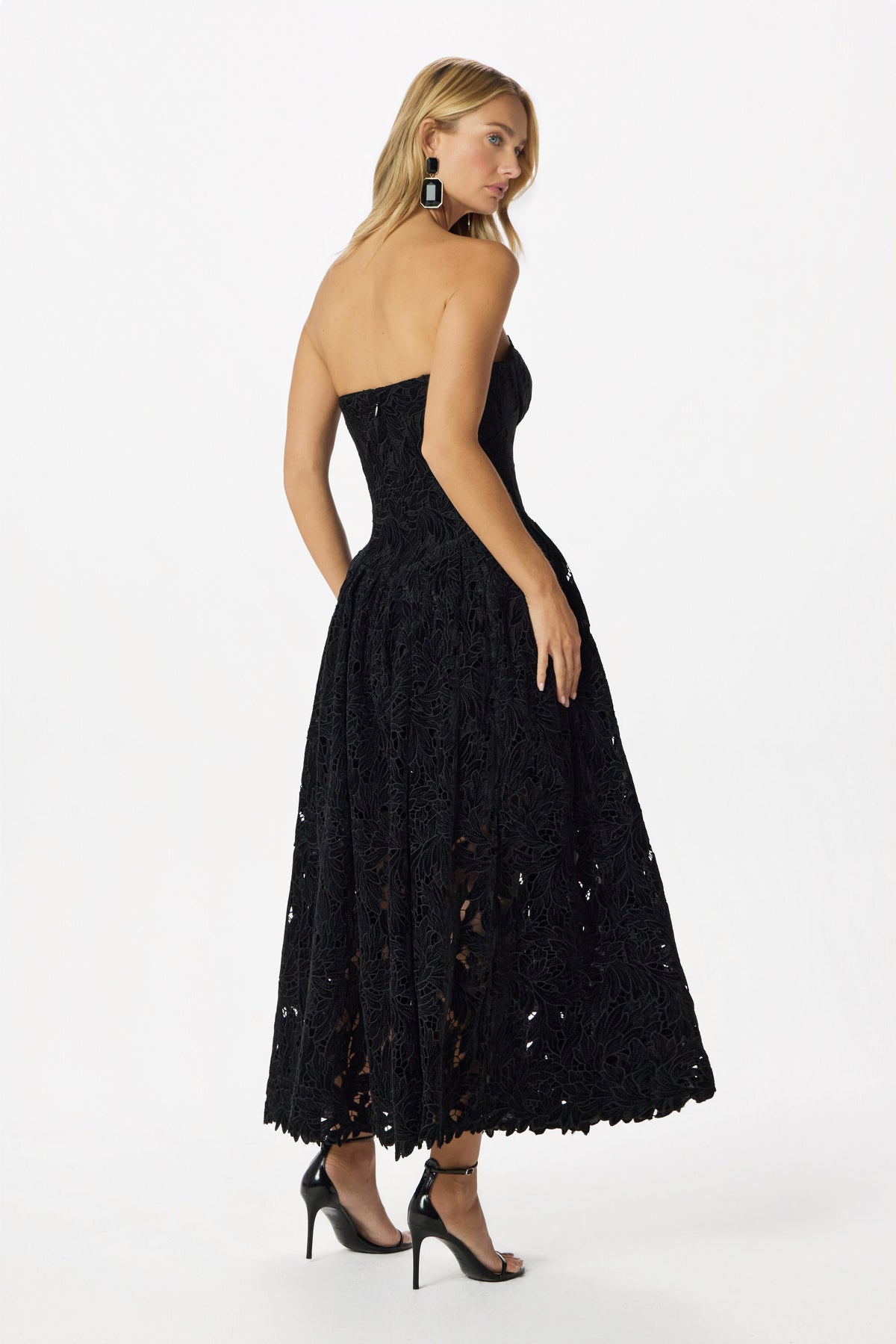 ARABELLA Velvet Lace Midi Dress in Black