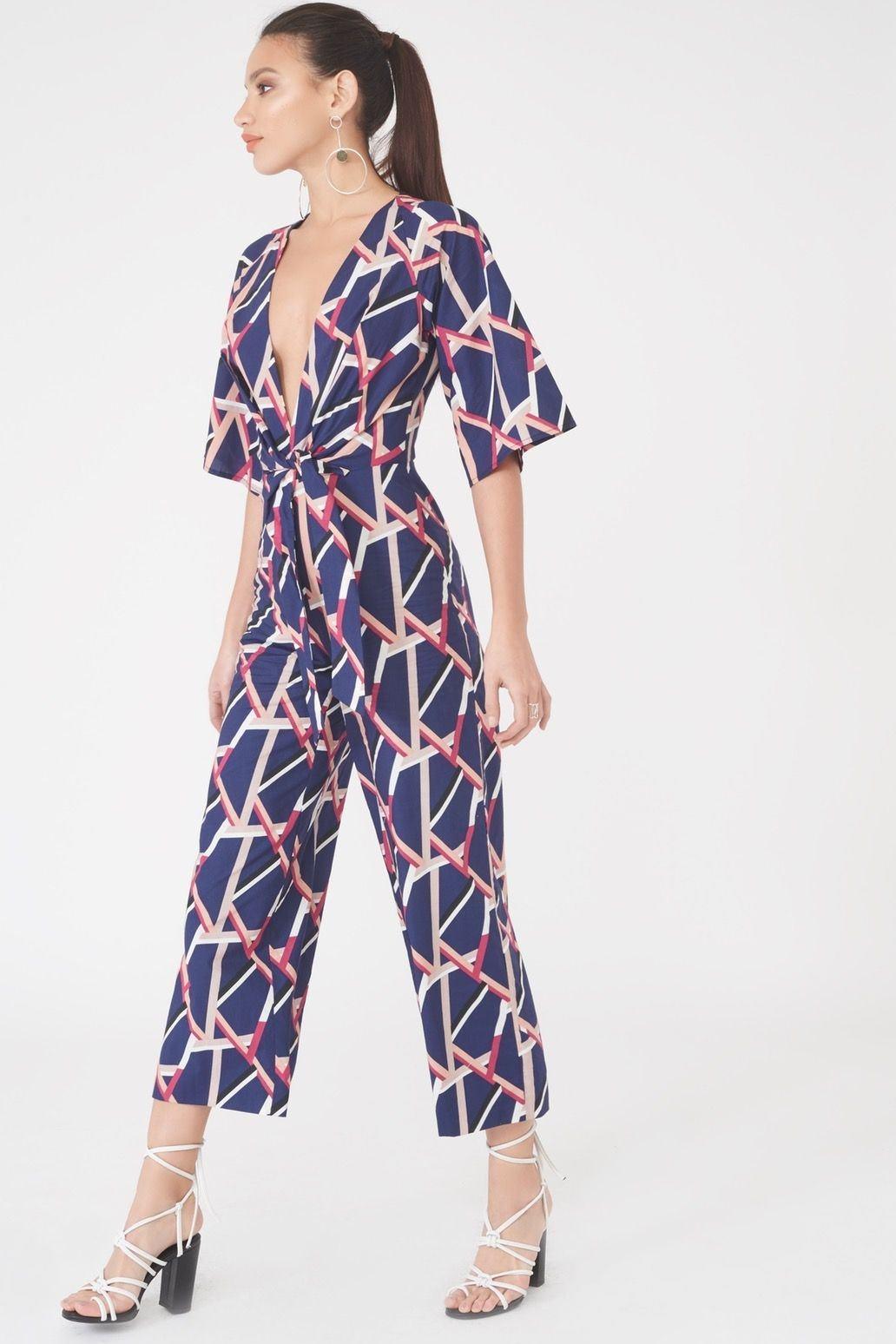 Abstract Print Knot Front Jumpsuit - Lavish Alice