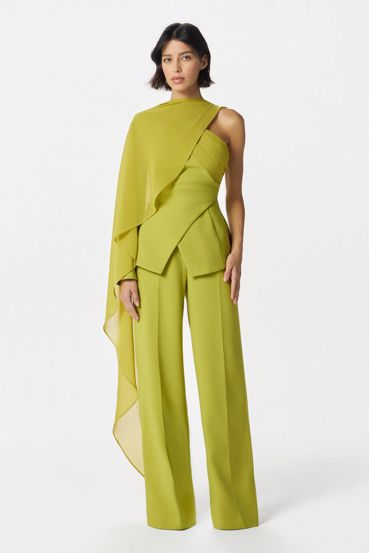 EVIE Wide Leg Trousers In Chartreuse