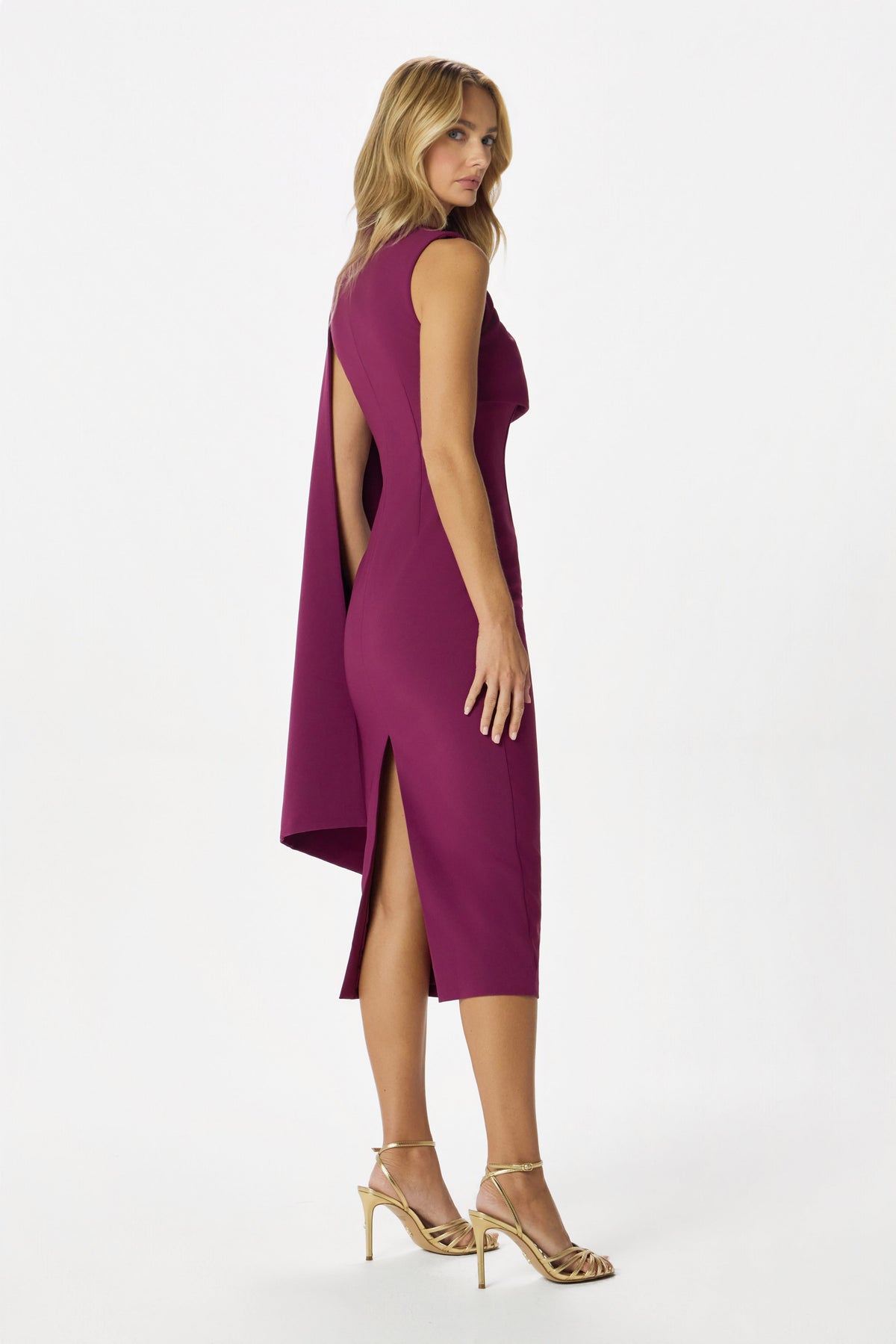 LUNA High Neck Midi Dress in Purple