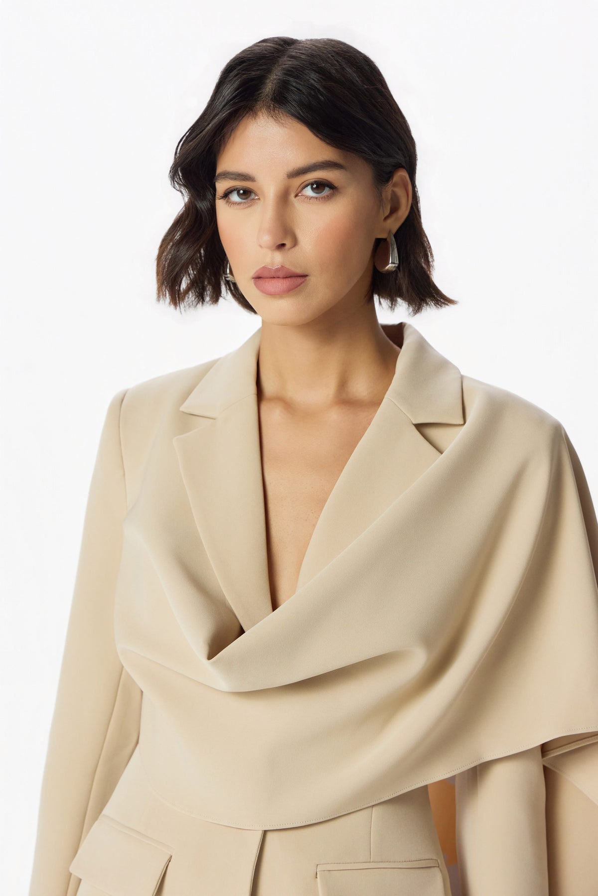 MIREILLE Scarf Blazer Dress in Beige