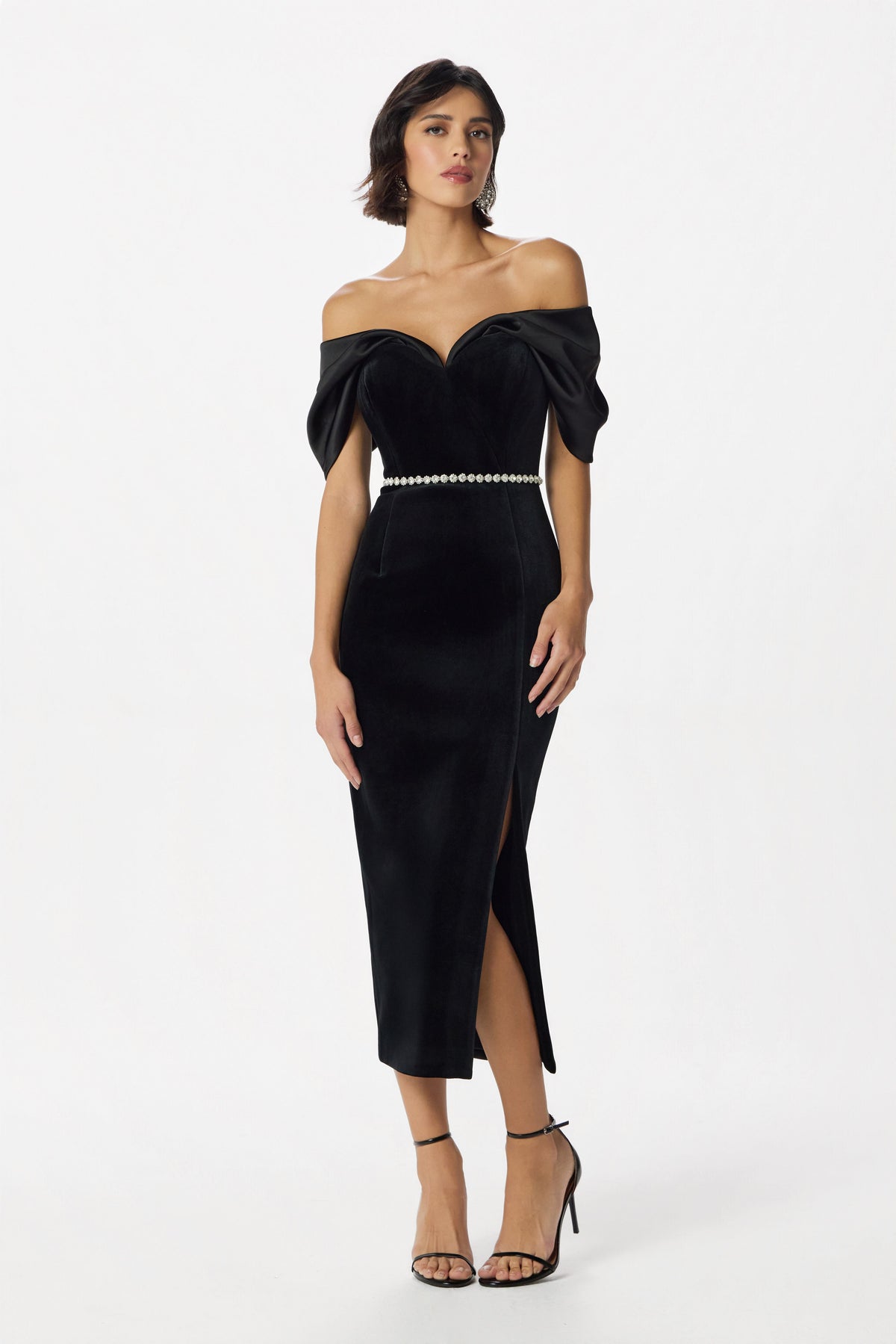 WINONA & Satin Midi Dress in Black