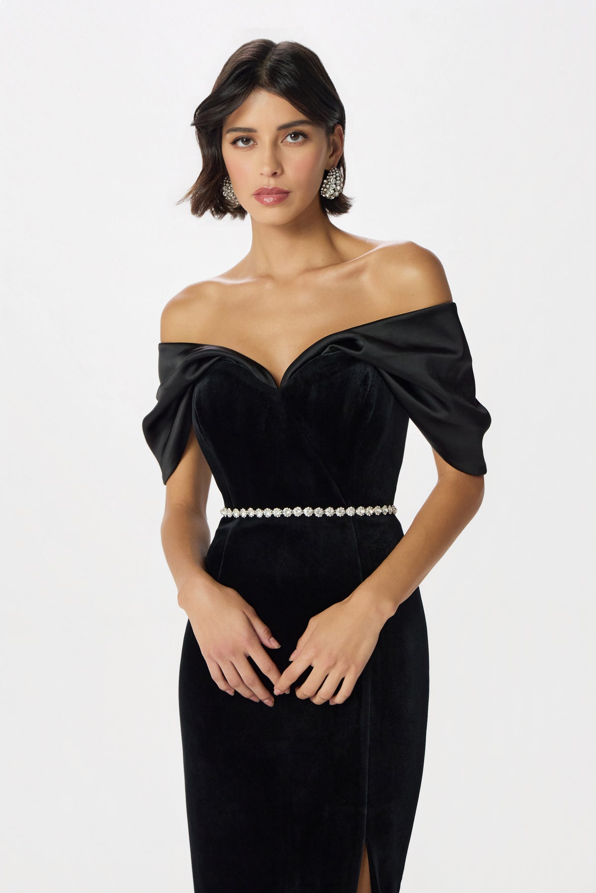WINONA & Satin Midi Dress in Black
