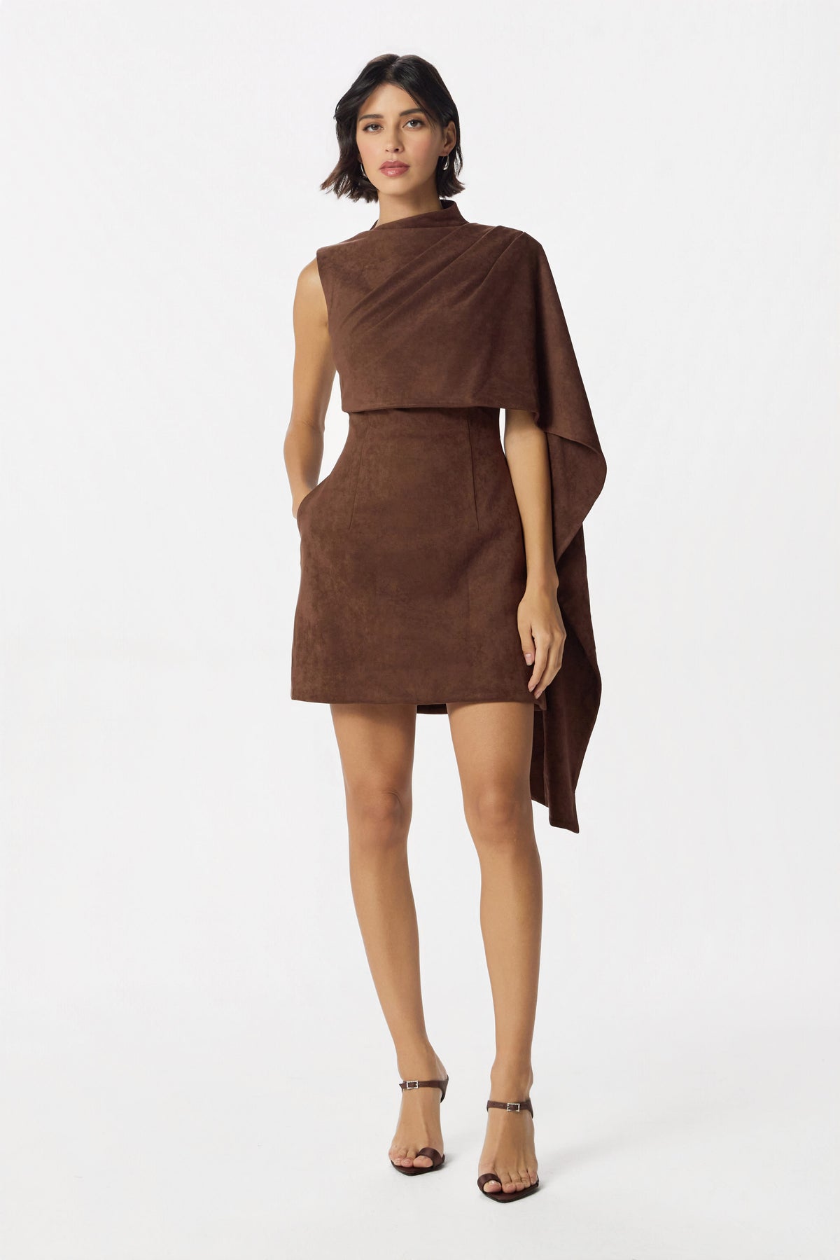 RHYLA Faux Suede Mini Dress In Dark Brown