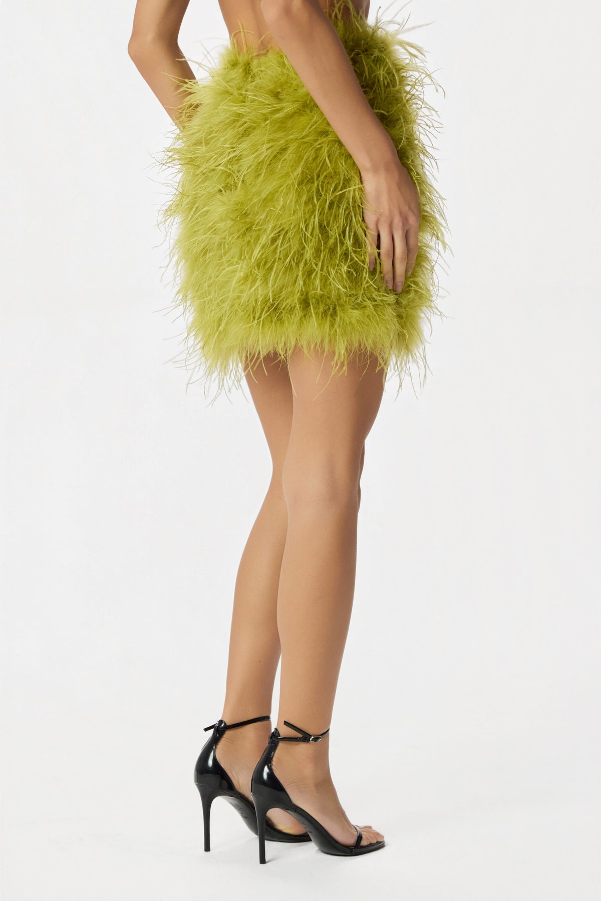 SACHA Feather Mini Skirt in Chartreuse