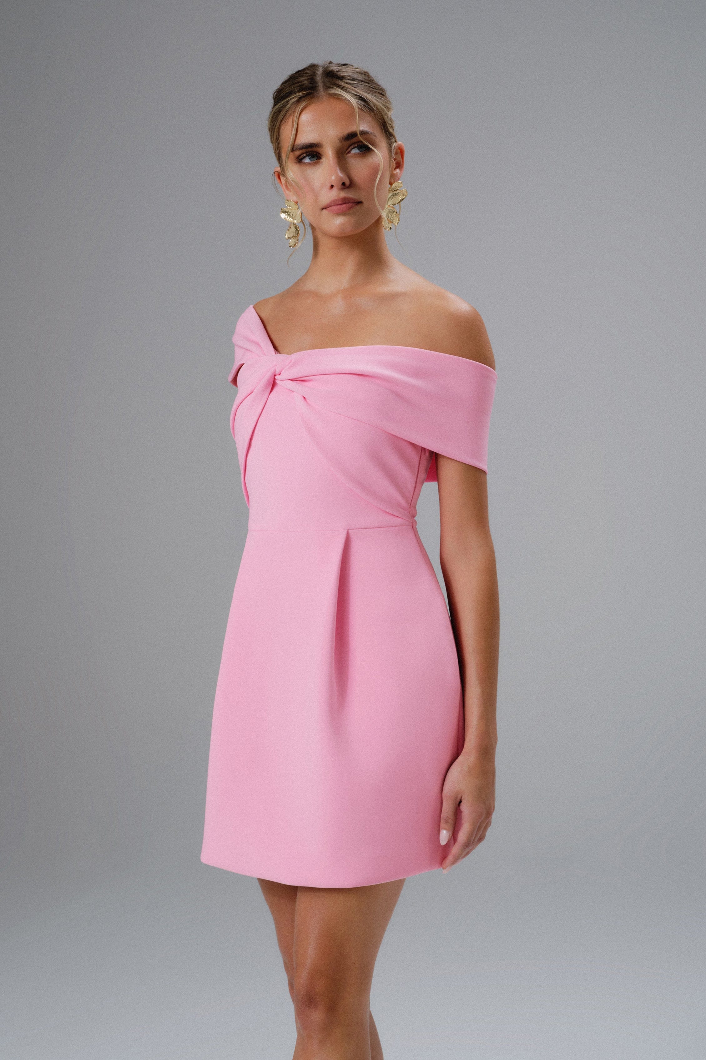 MILA Twisted One Shoulder Mini Dress in Pink