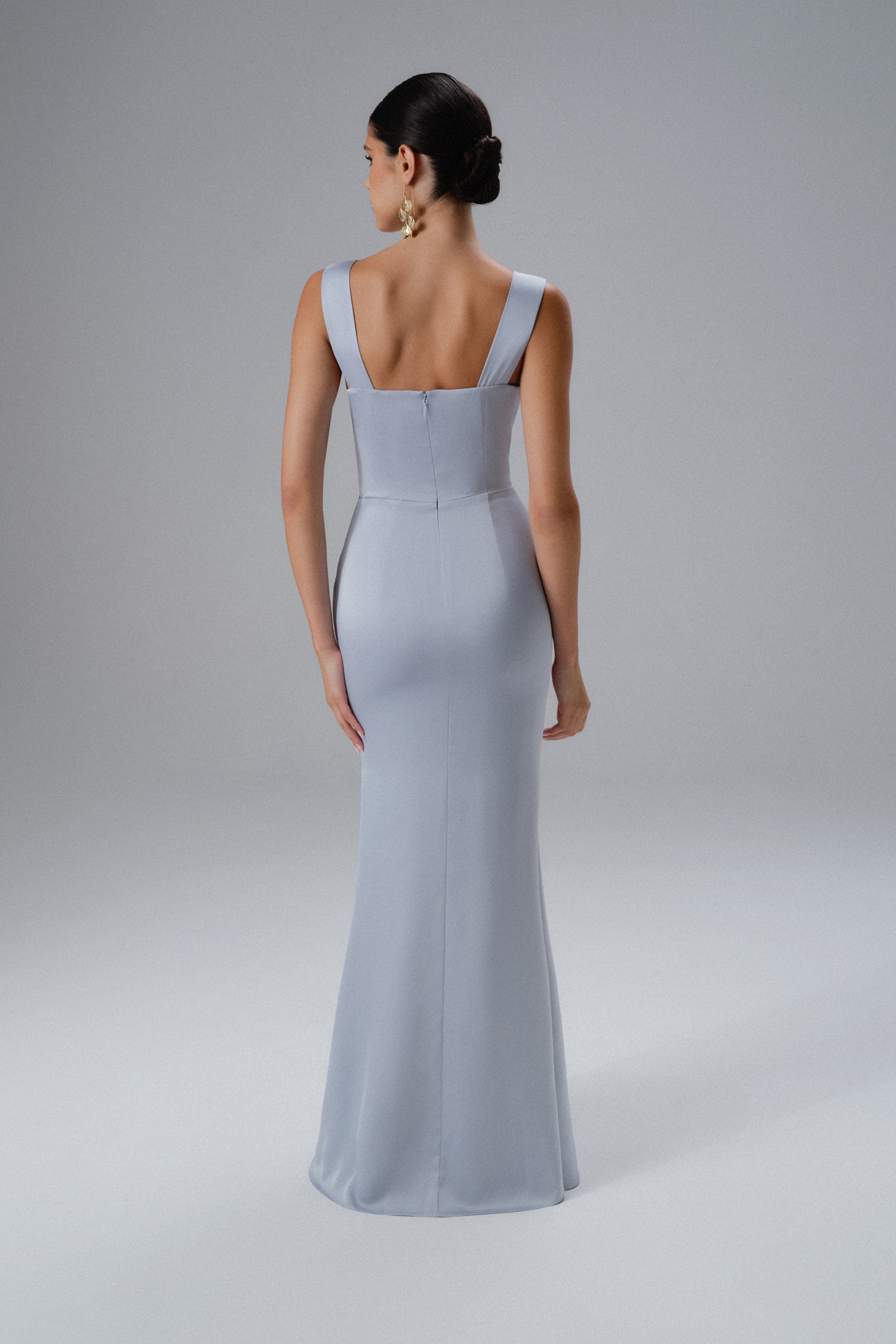 ELLE Draped Wrap Satin Maxi Dress in Blue