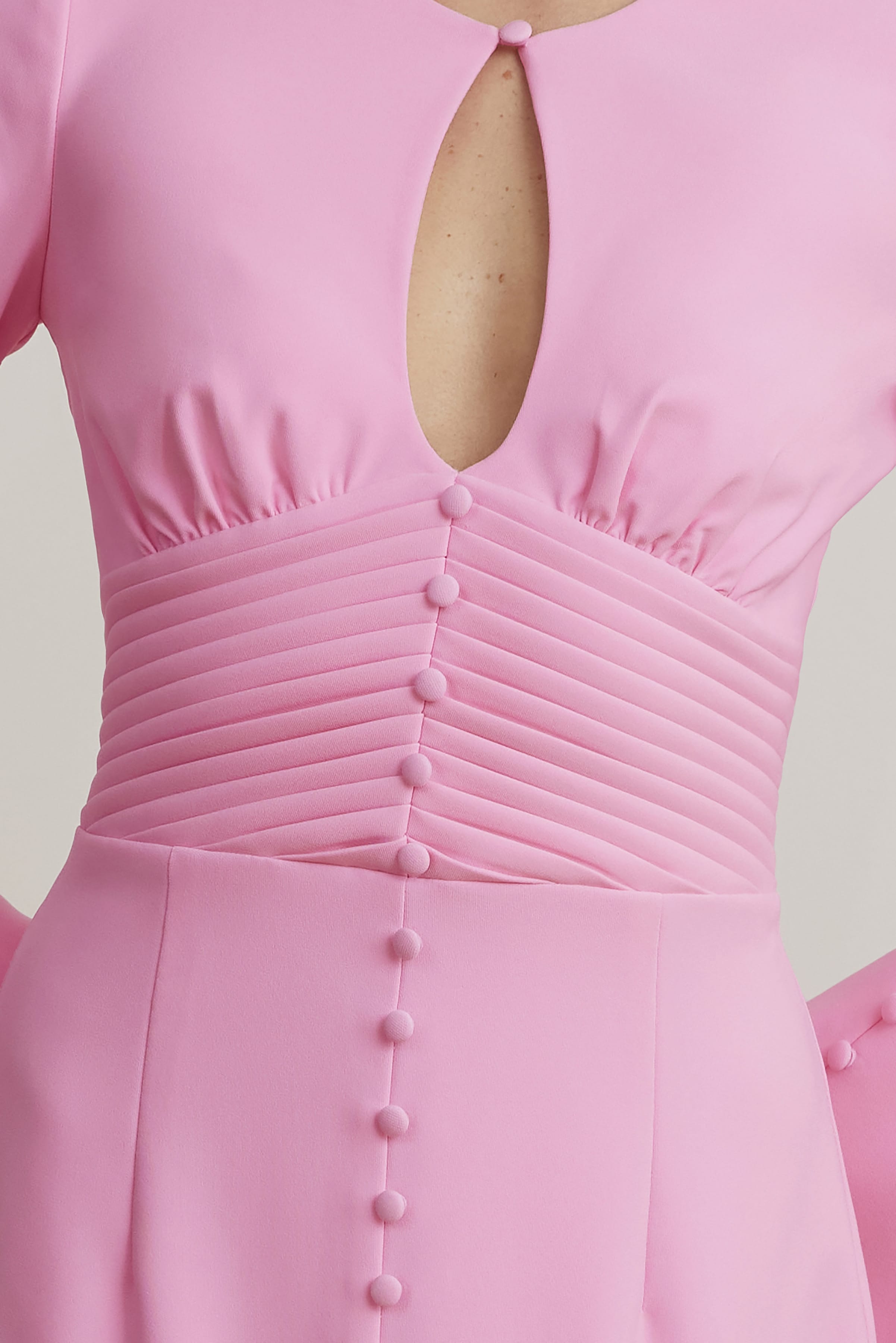 ROXIE Keyhole Micro Button Detail Midi Dress In Pink