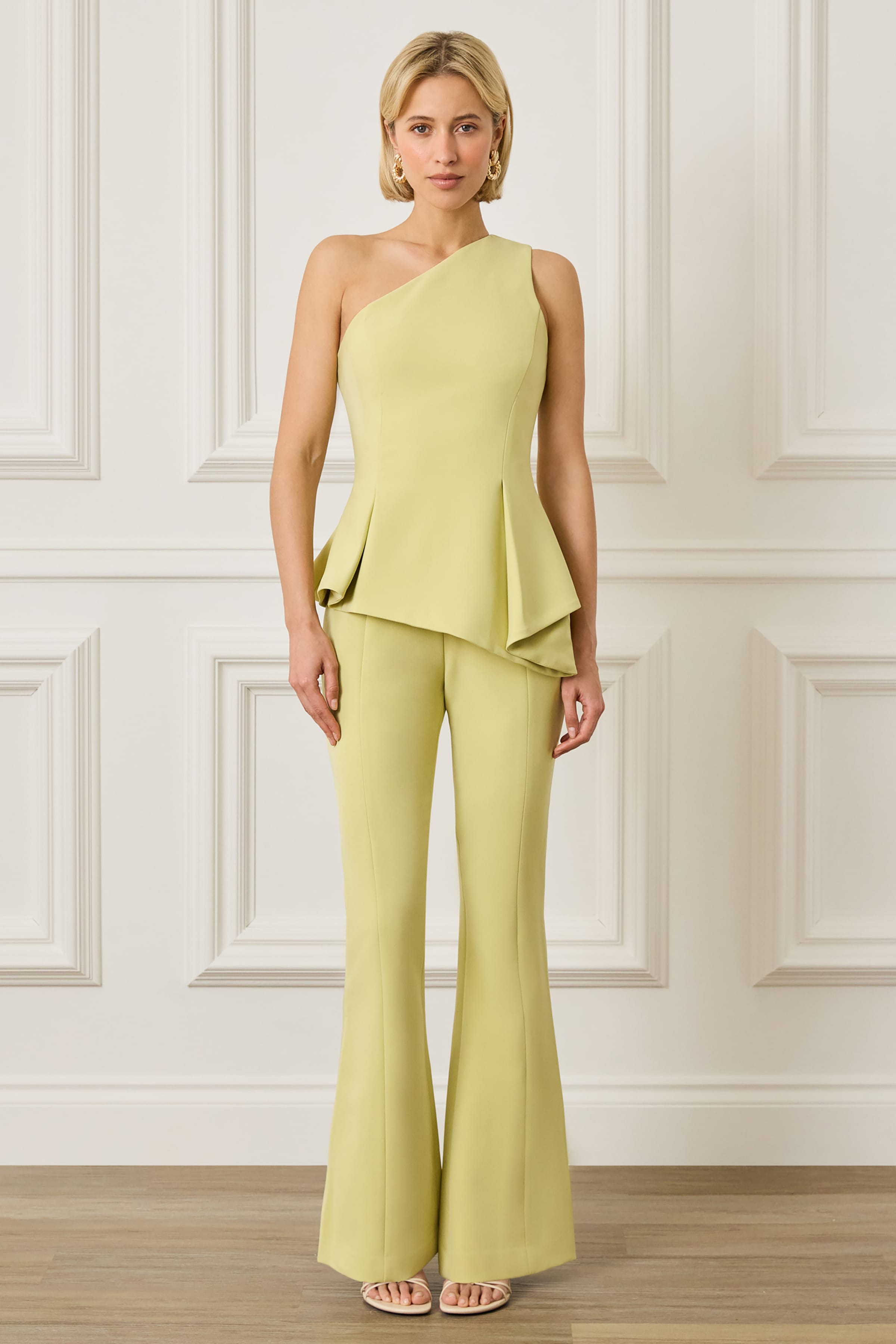 FALLON One Shoulder Origami Pleat Co-ord Top in Lime Green