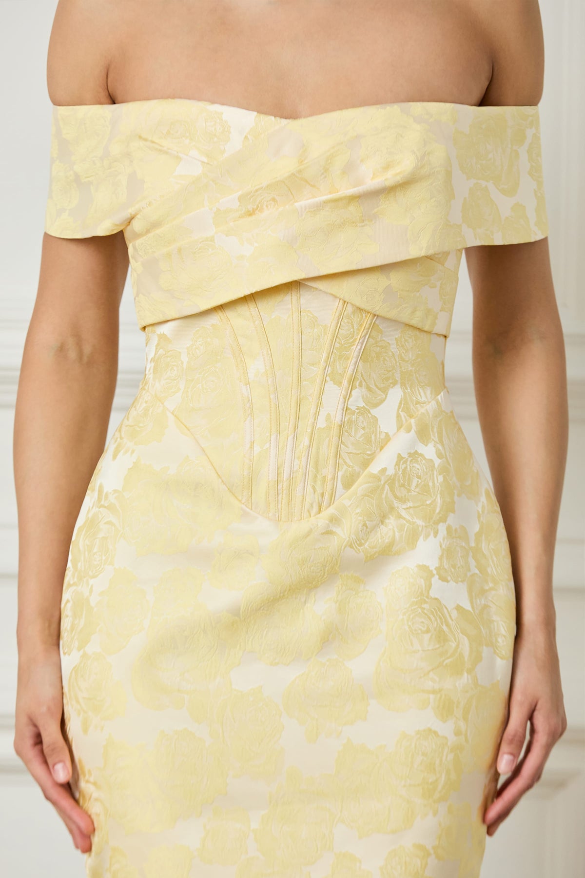 IMOGEN Jacquard Midi Dress in Yellow