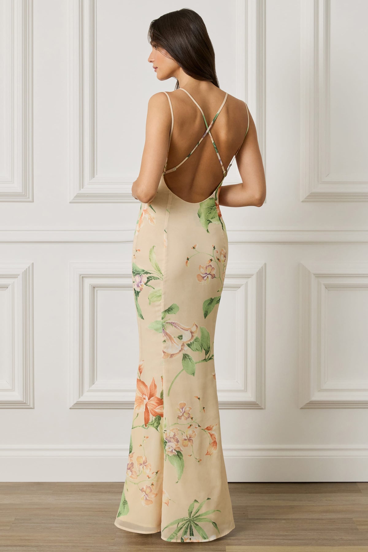 AMALIE Cowl Neck Maxi Dress in Orange & Yellow