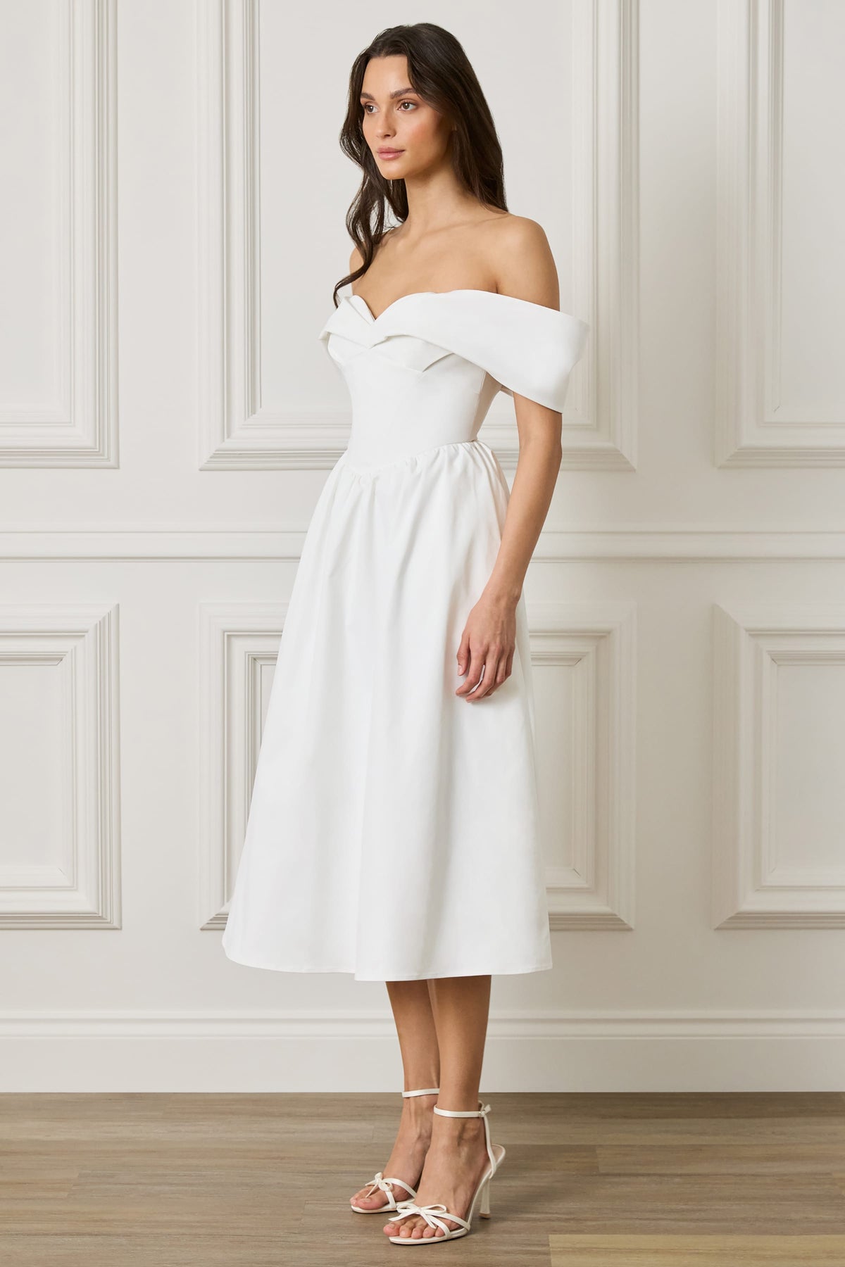 ROSALIND Bardot Midi Dress in White