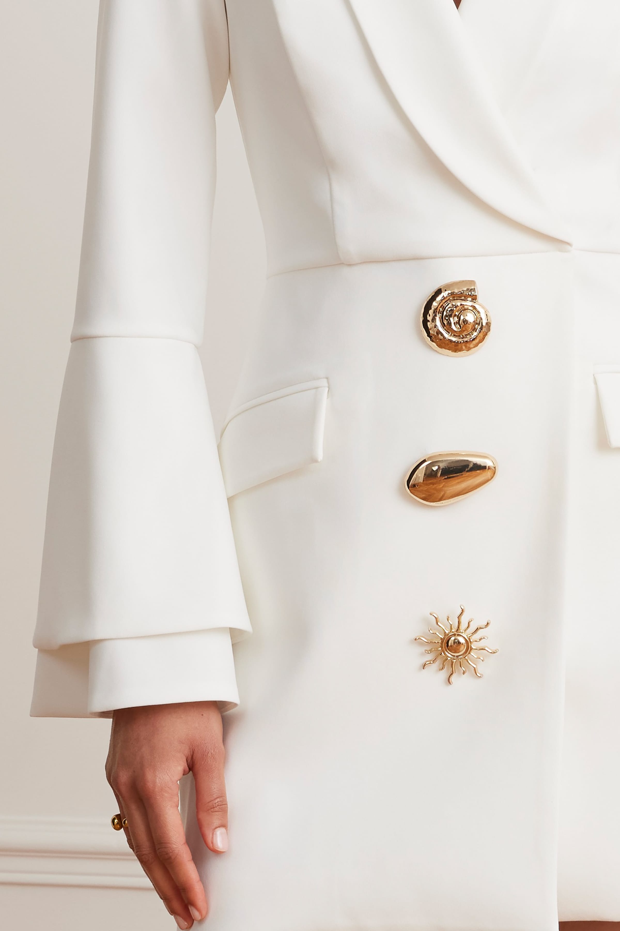 MARINA Tailored Blazer Mini Dress With Gold Embellishment In White