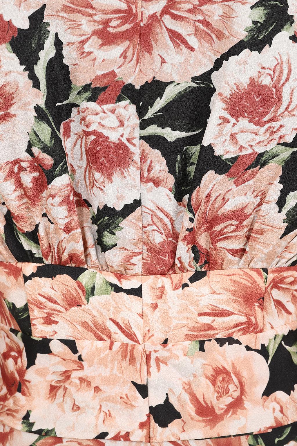 KATHERINE Balloon Sleeve Button Through Longline Dress in Black Floral - Lavish Alice