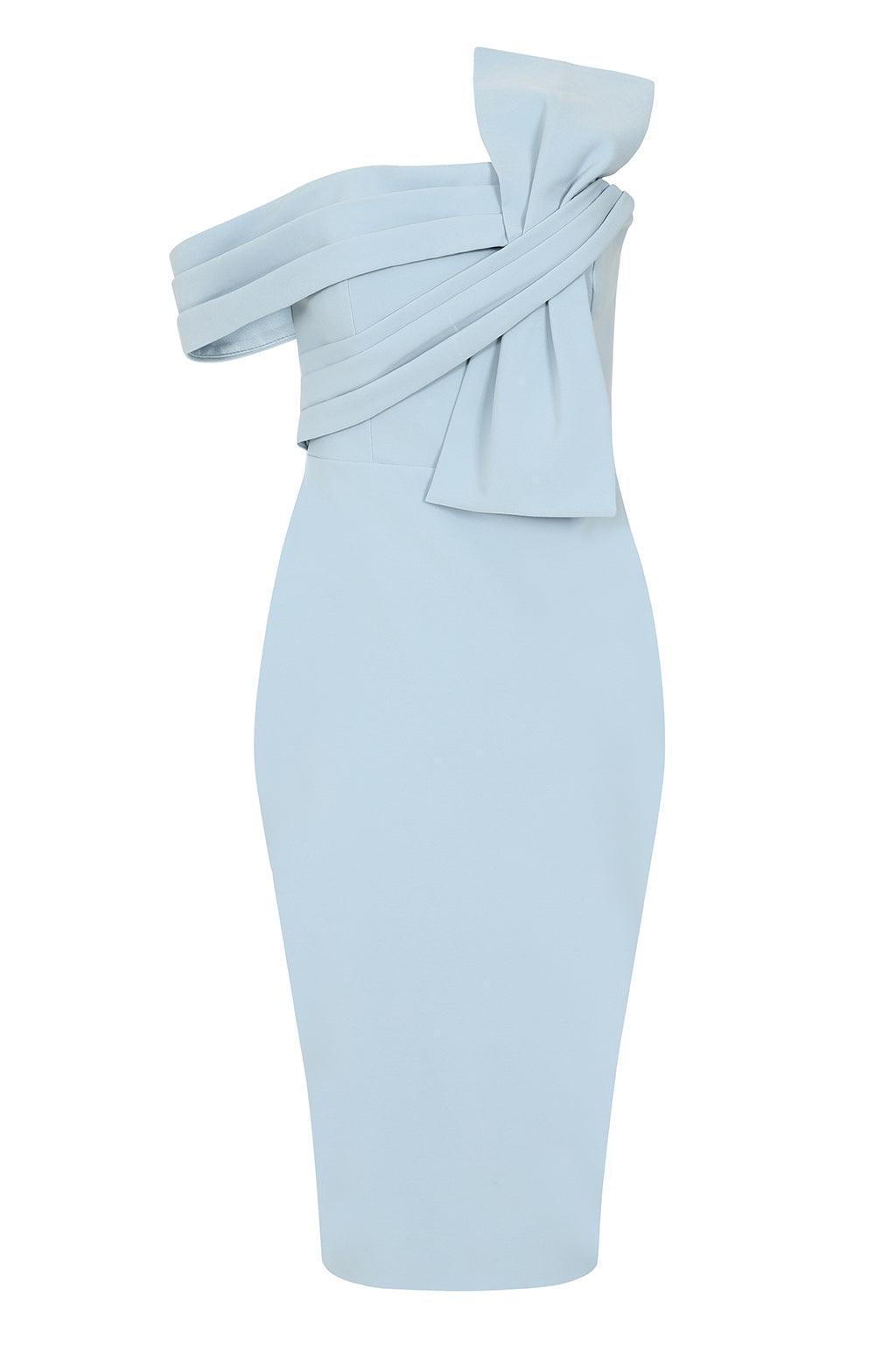 ROYALTY Pleated Off Shoulder Midi Dress In Corn Flower - Lavish Alice