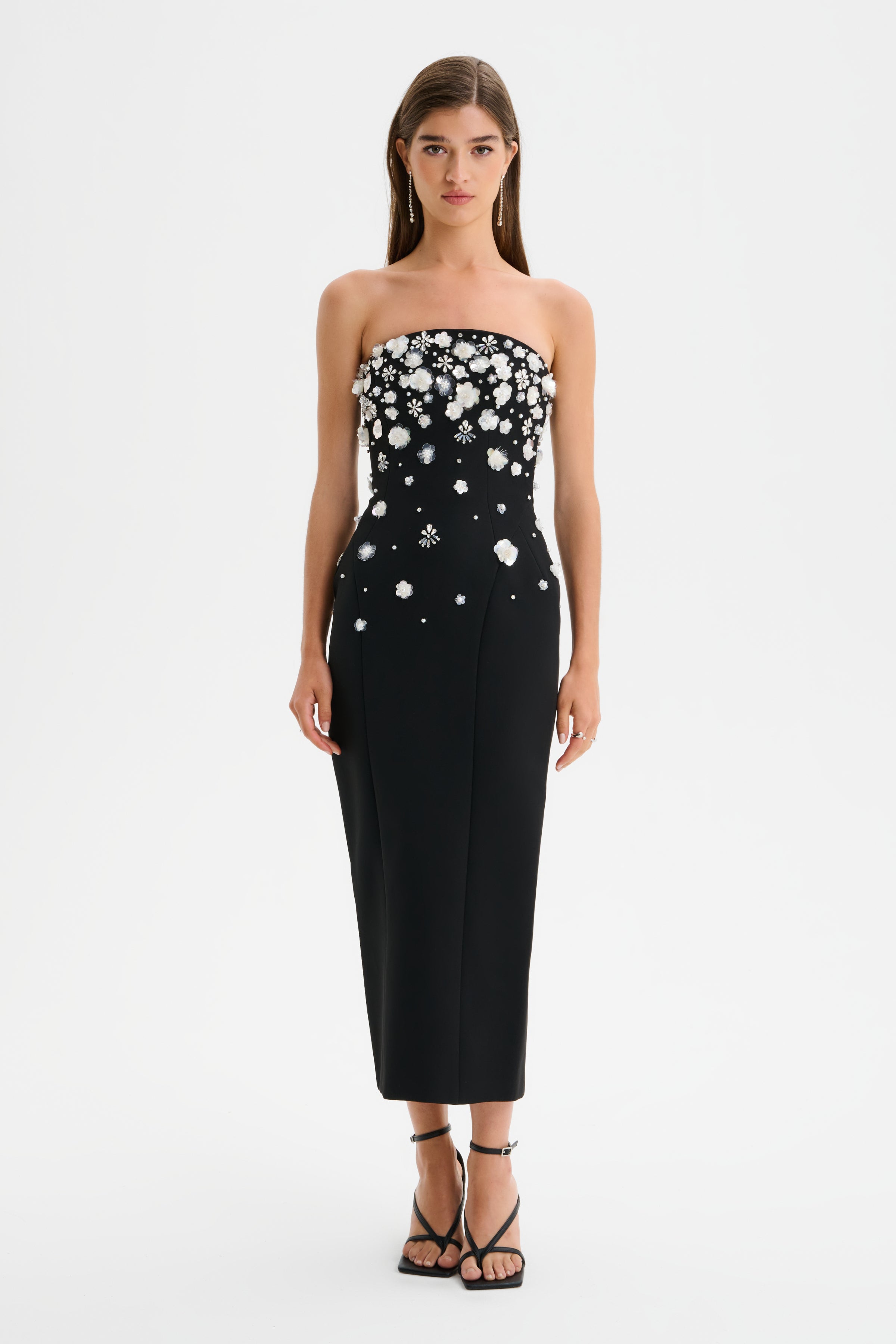 ANAIS Ombre Embellished Strapless Midi Dress in Black