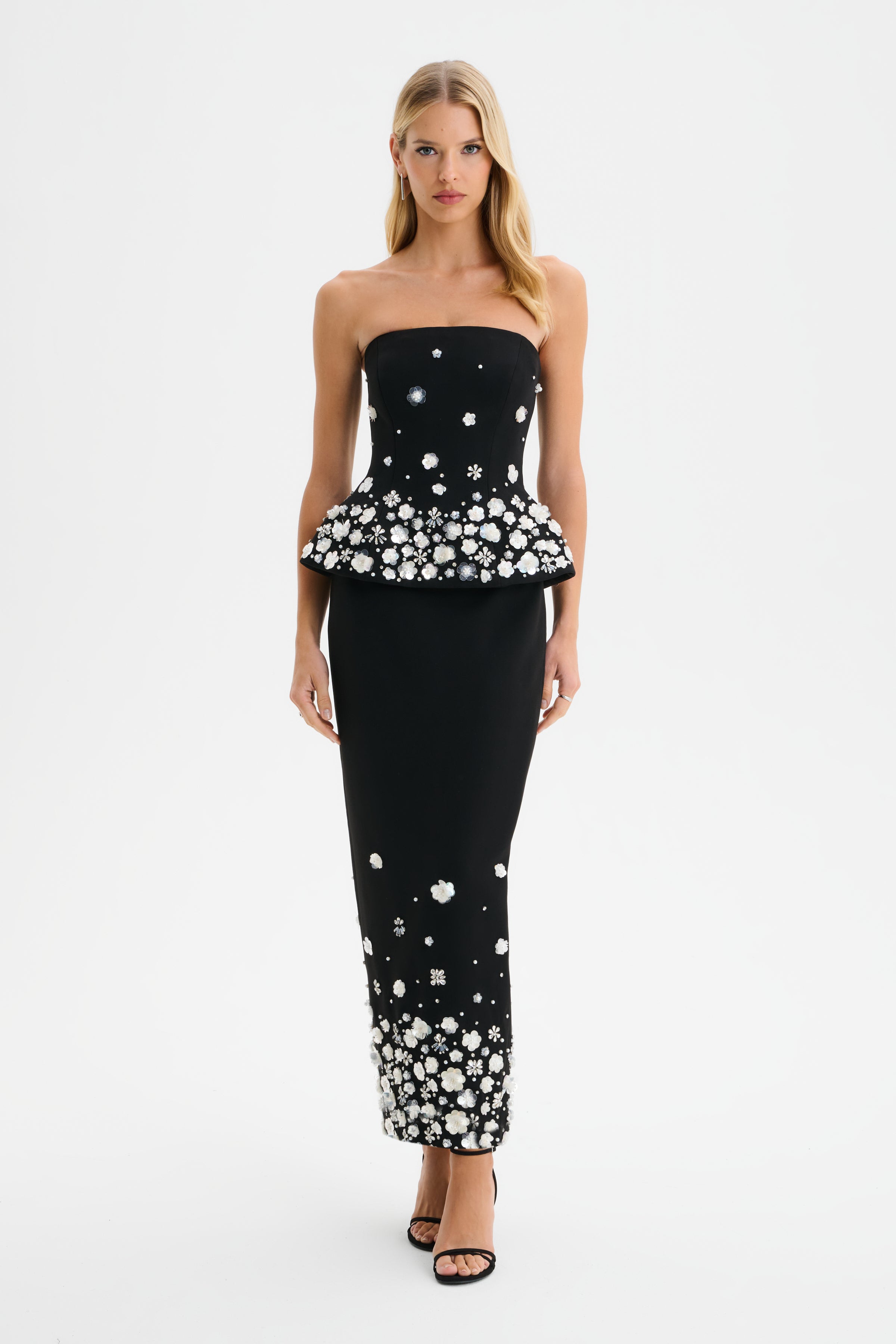ELARA Ombre Embellished Maxi Skirt in Black