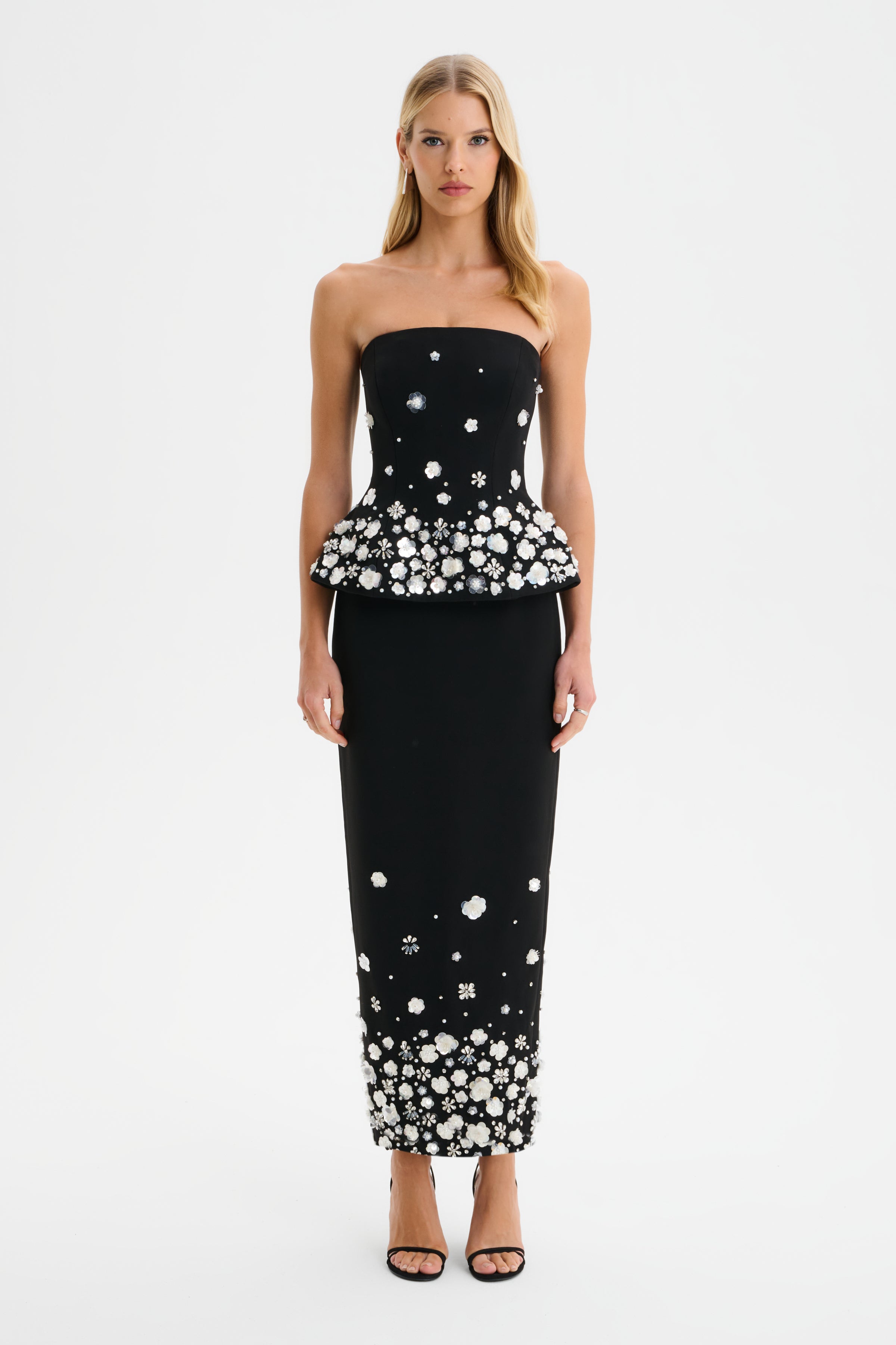 LUCIA Ombre Embellished Hourglass Strapless Top in Black