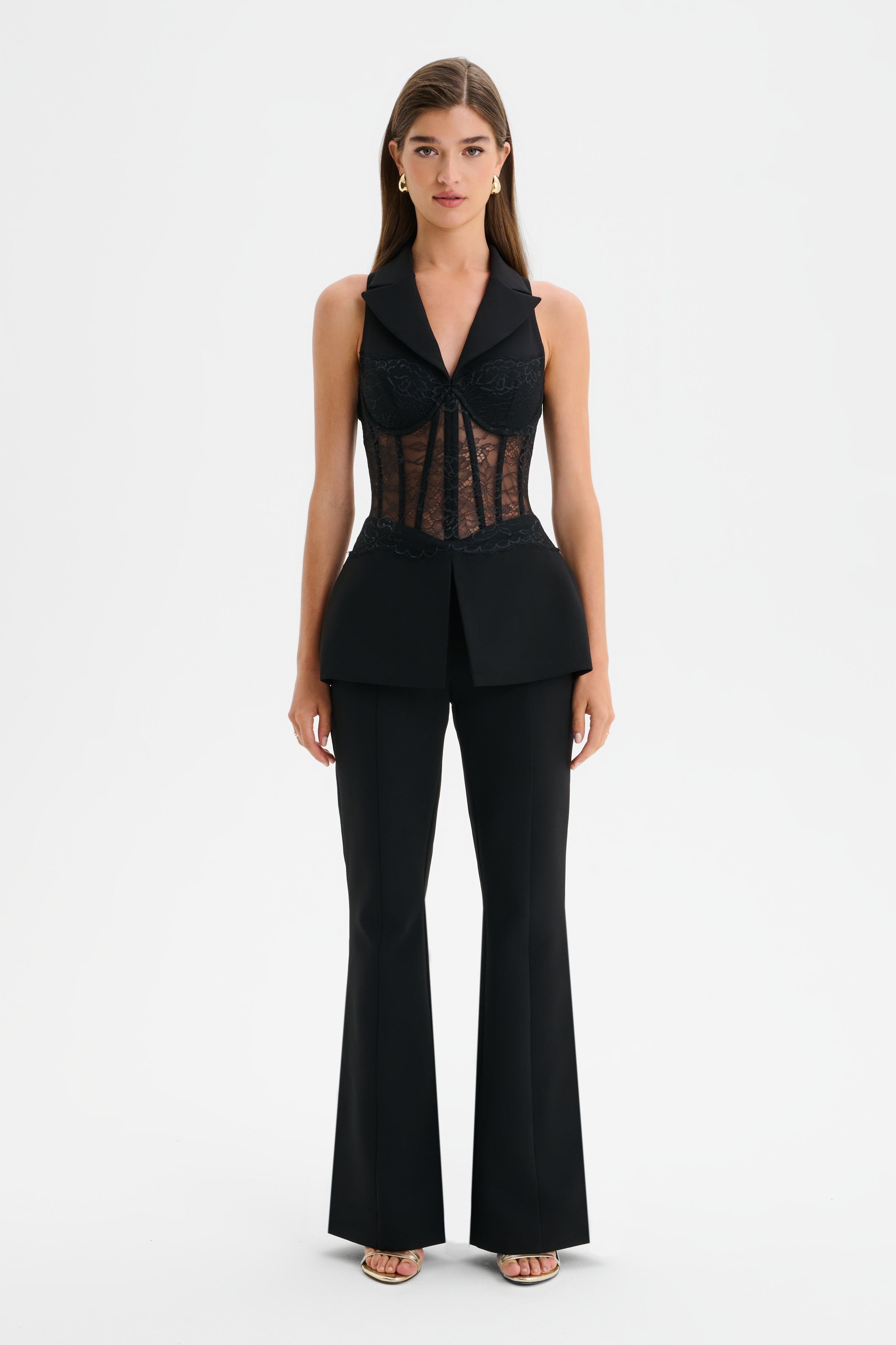 RENÉE Lace Corset Tailored Jumpsuit in Black