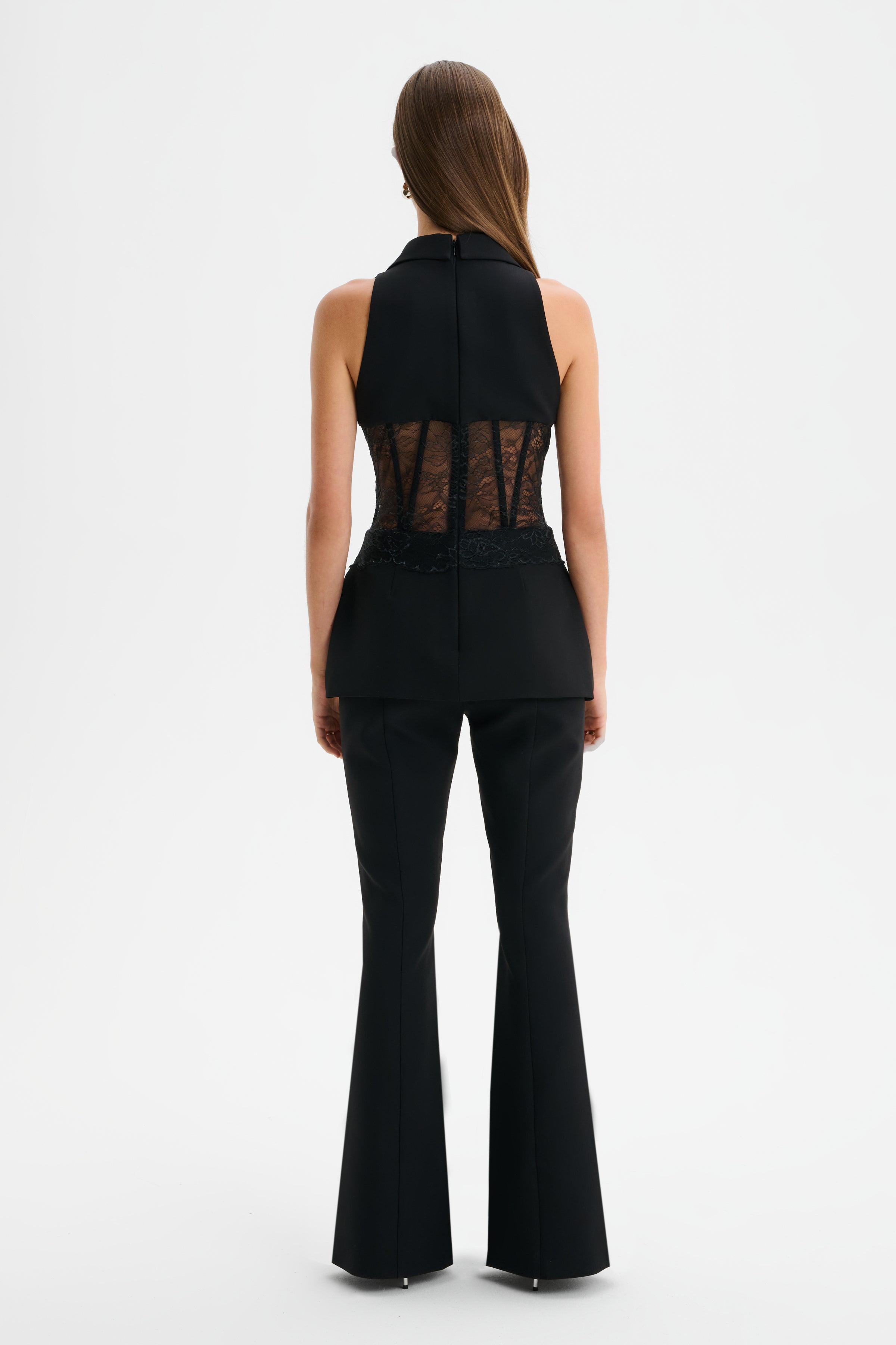 RENÉE Lace Corset Tailored Jumpsuit in Black