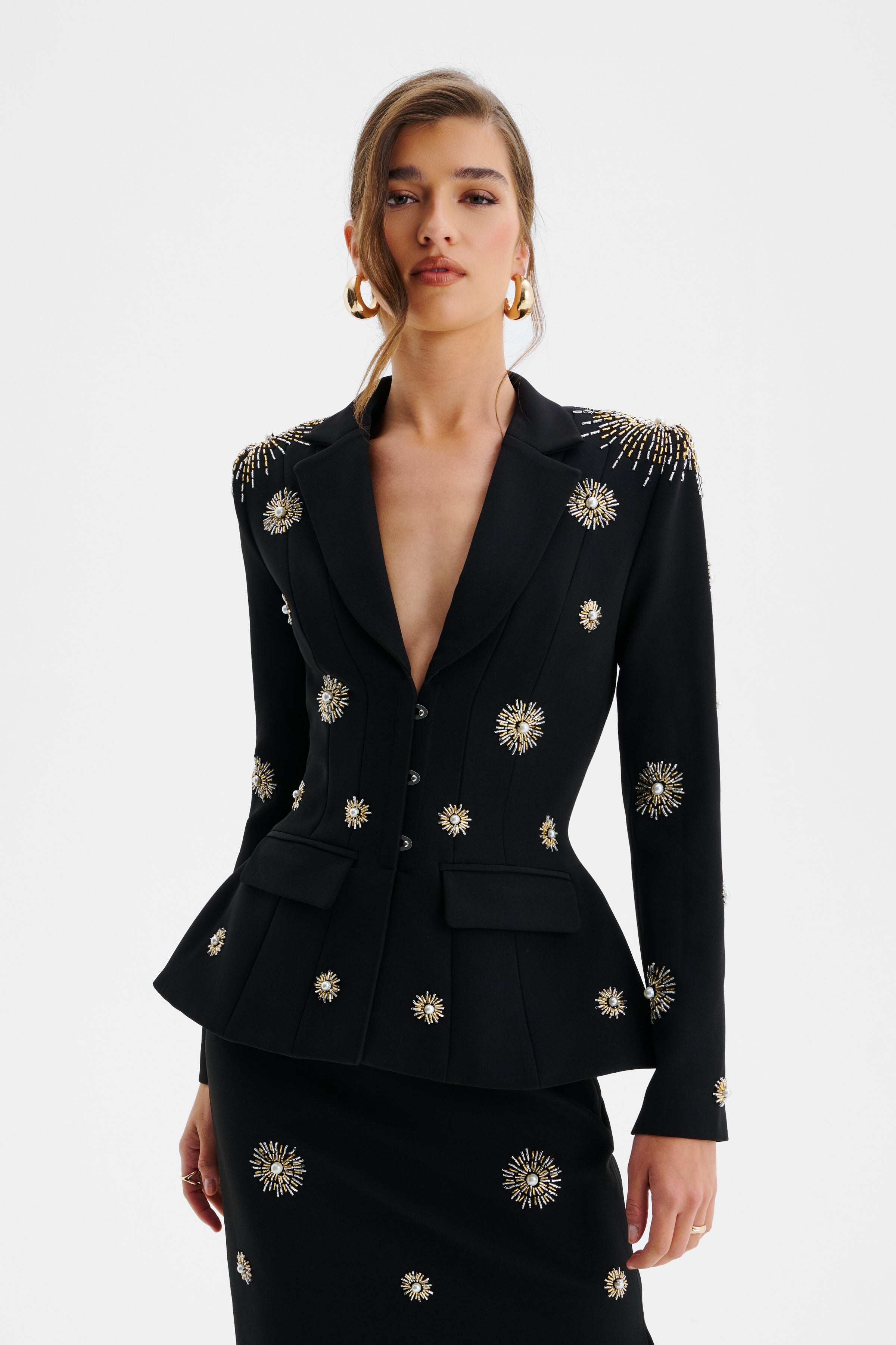 LOVISA Star Hand Embellished Sculptured Blazer In Black