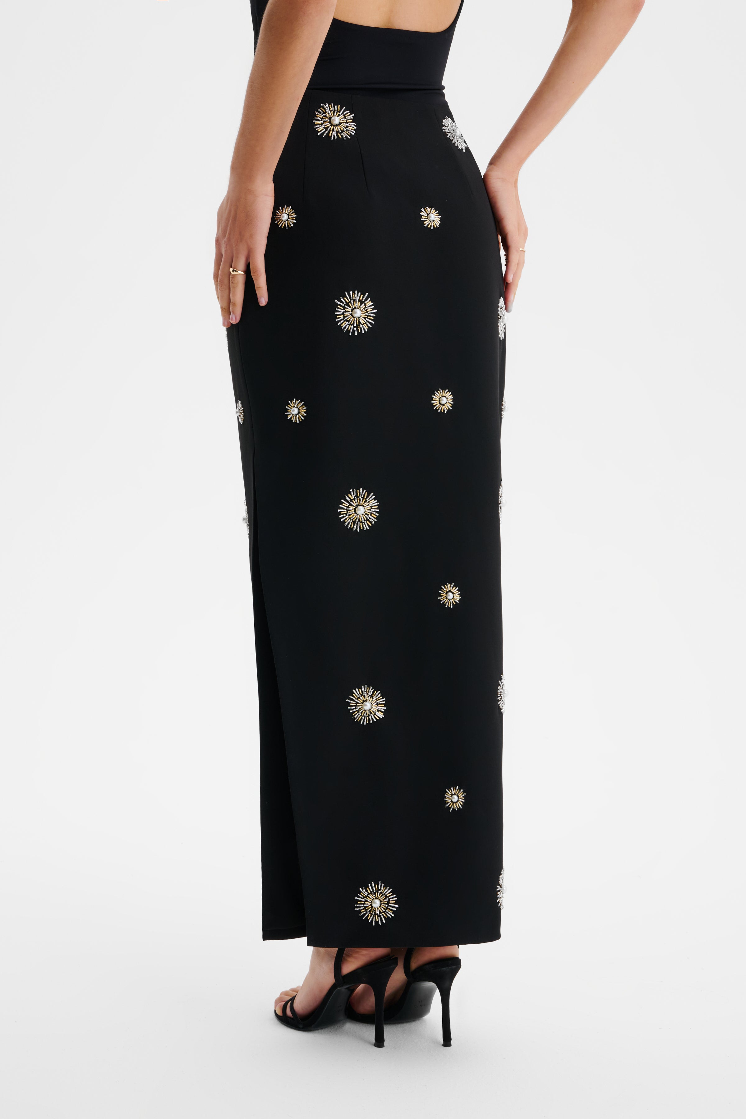 MARCELLA Star Hand Embellished Maxi Skirt In Black