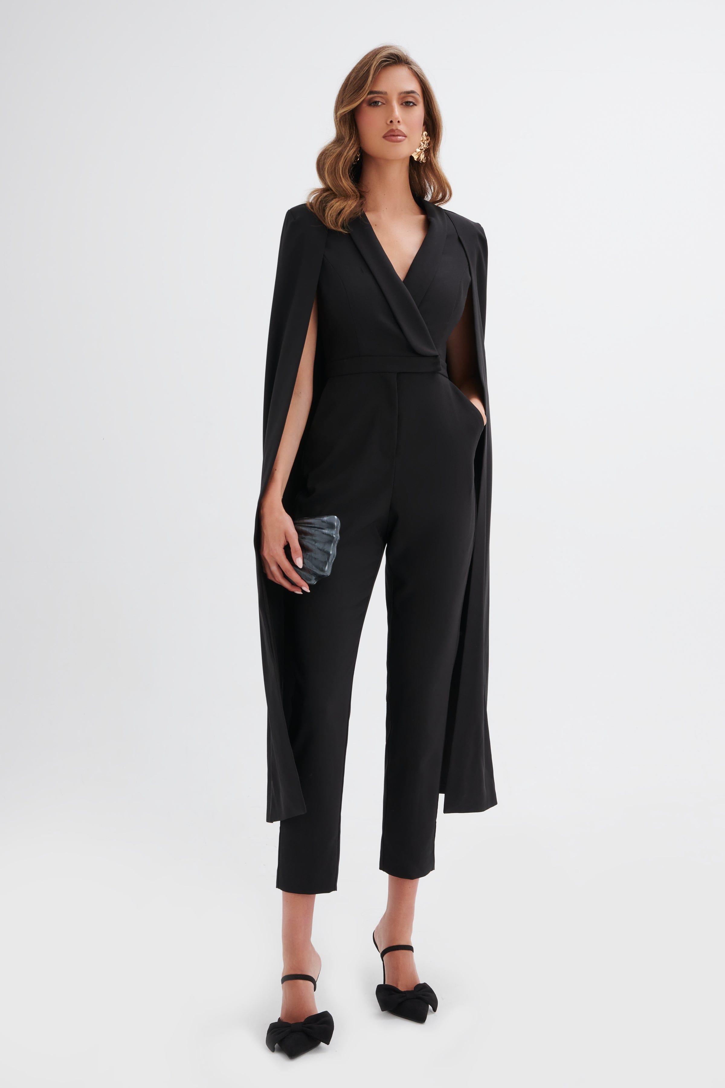RAYNA Cape Style Tailored Jumpsuit in Black
