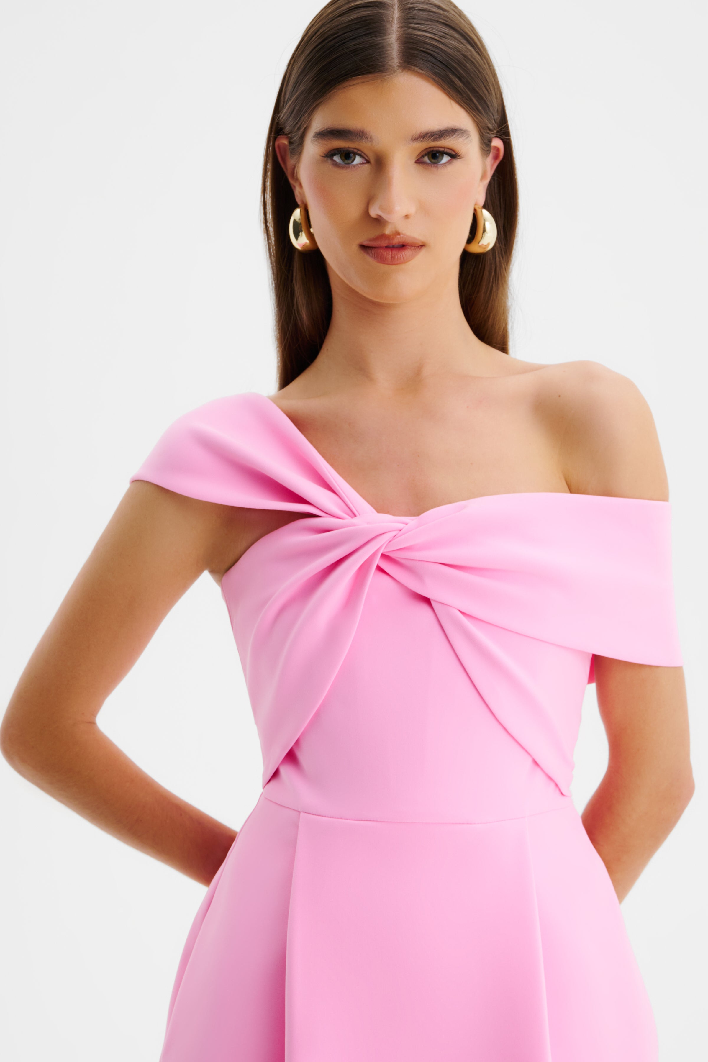 MILA Twisted One Shoulder Mini Dress in Pink