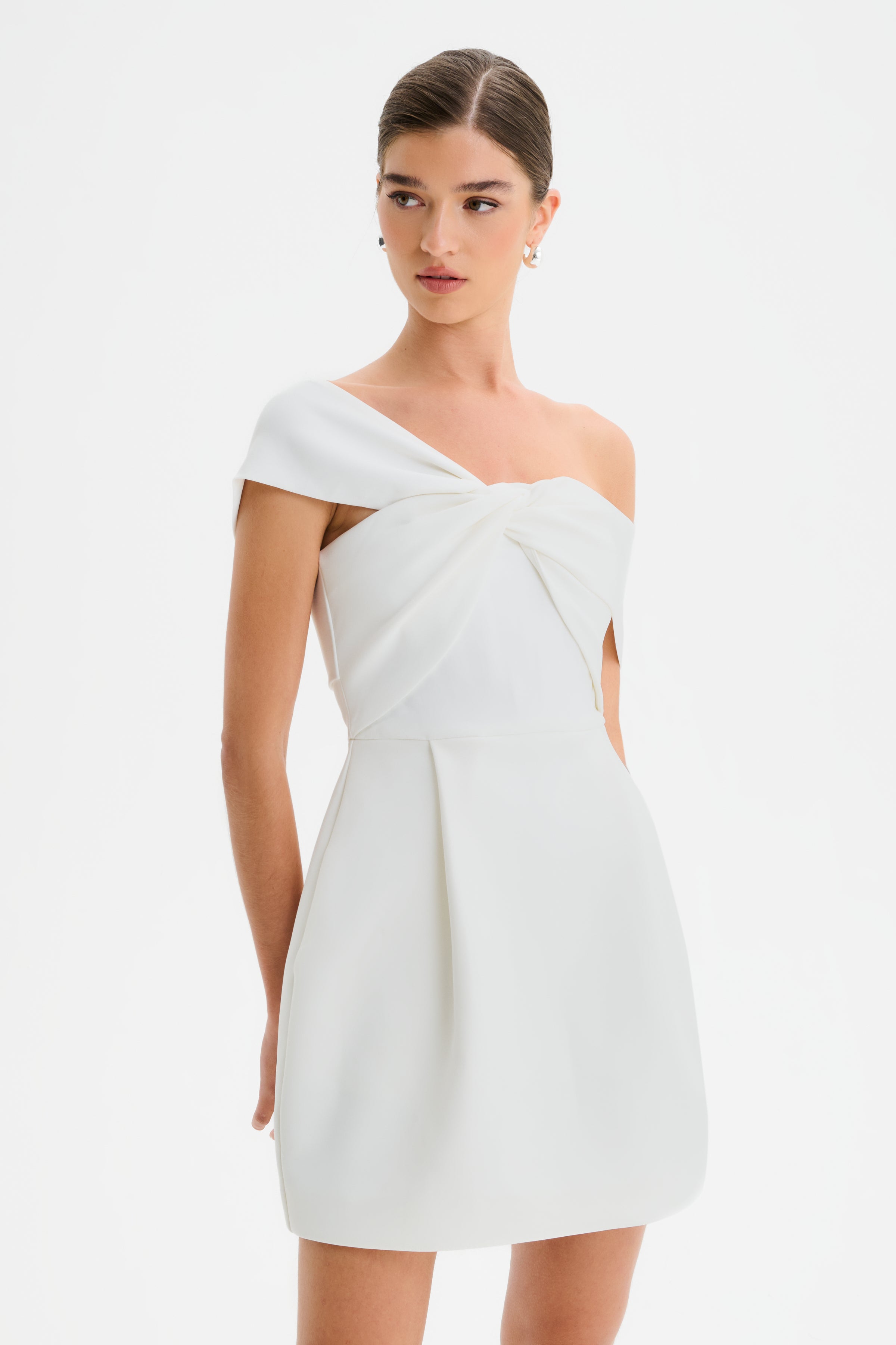 MILA Twisted One Shoulder Mini Dress in White